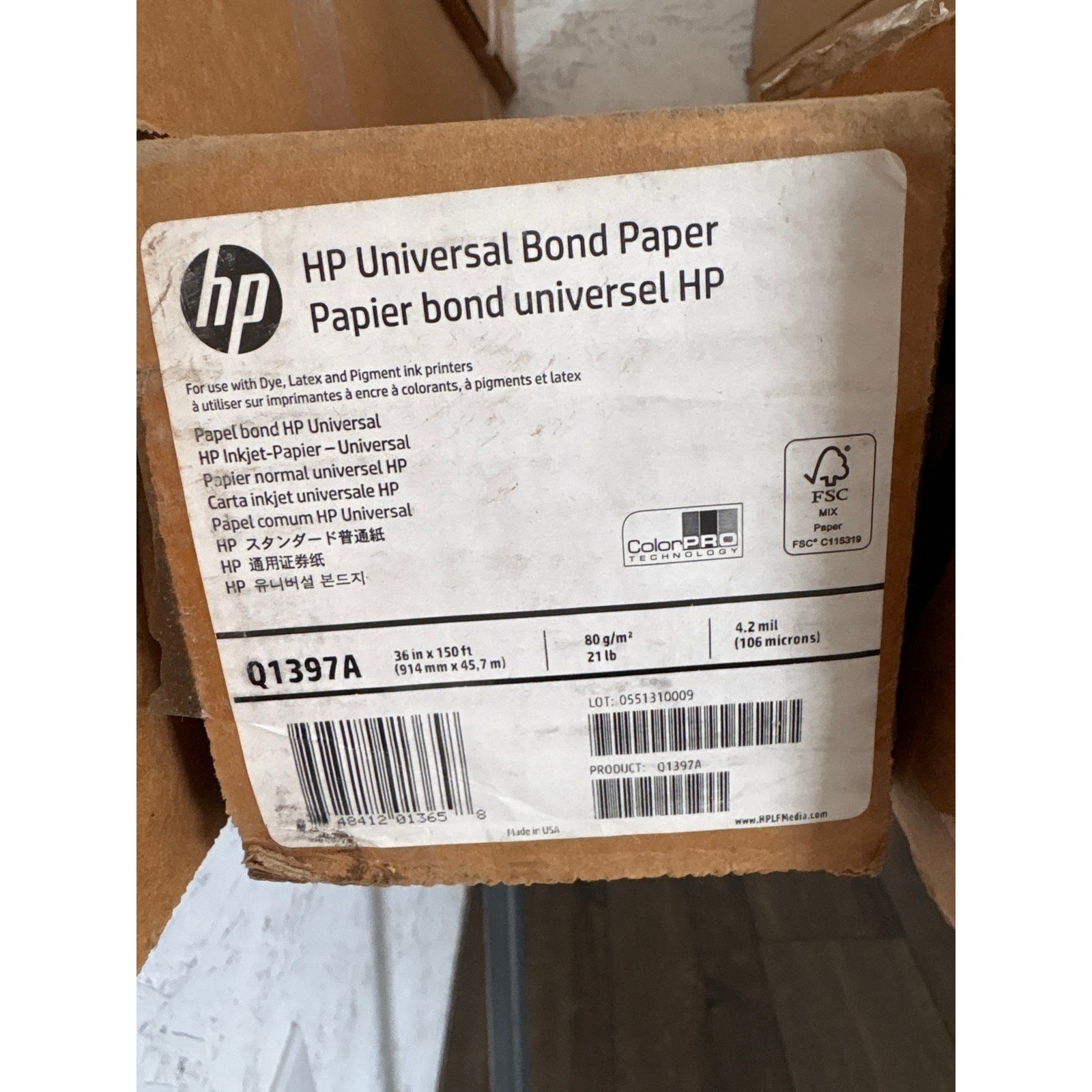 HP Q1397A Universal Bond paper 36″ x 150′ 21lb 4.25 mil NEW in box
