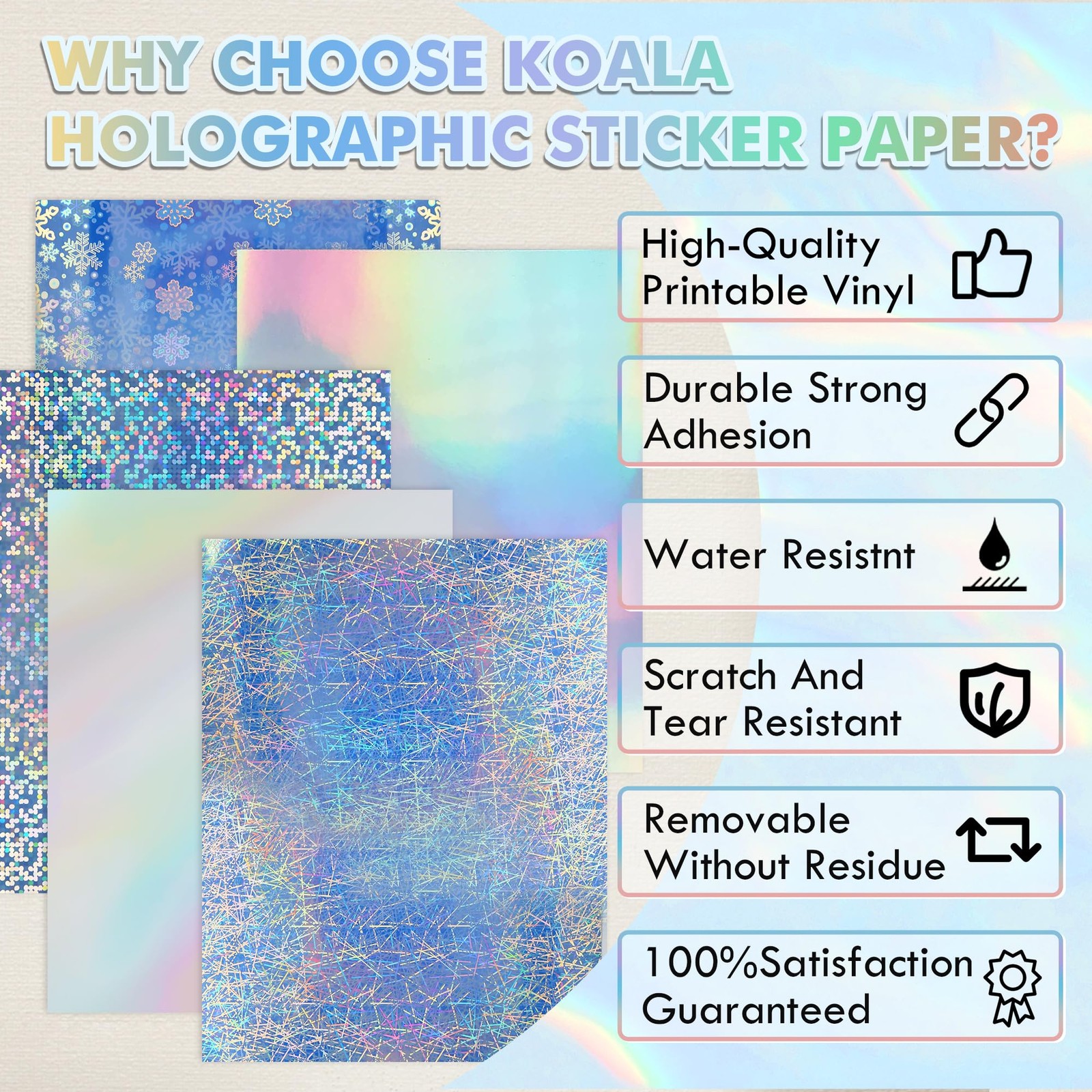 Koala Printable Holographic Vinyl Sticker Paper for Inkjet and Laser Printers…