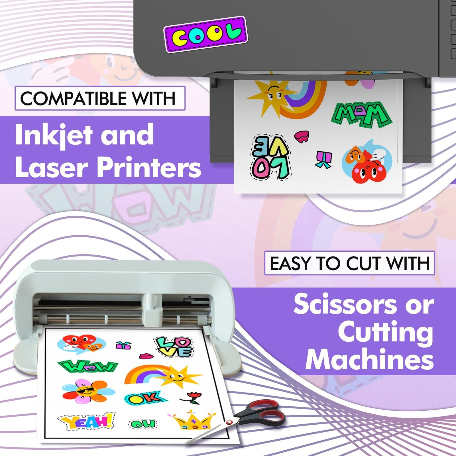 Premium Printable Vinyl Sticker Paper for Inkjet Printers, 50 Sheets Matte Wh