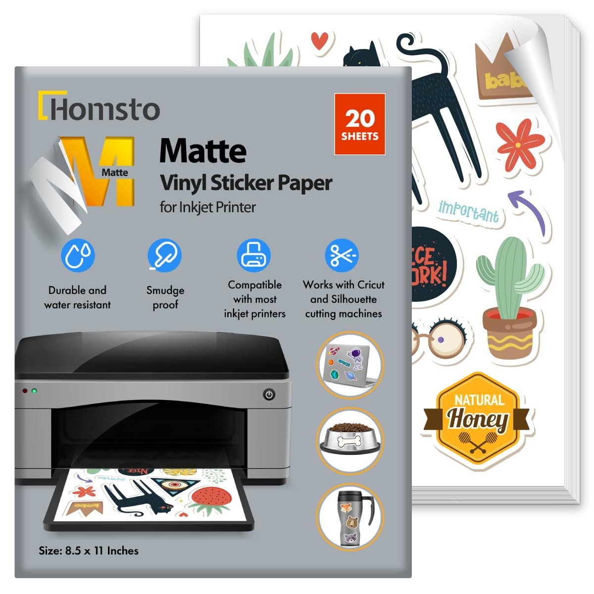 Printable Vinyl Sticker Paper for Inkjet Printer – Self Adhesive Matte Waterp…