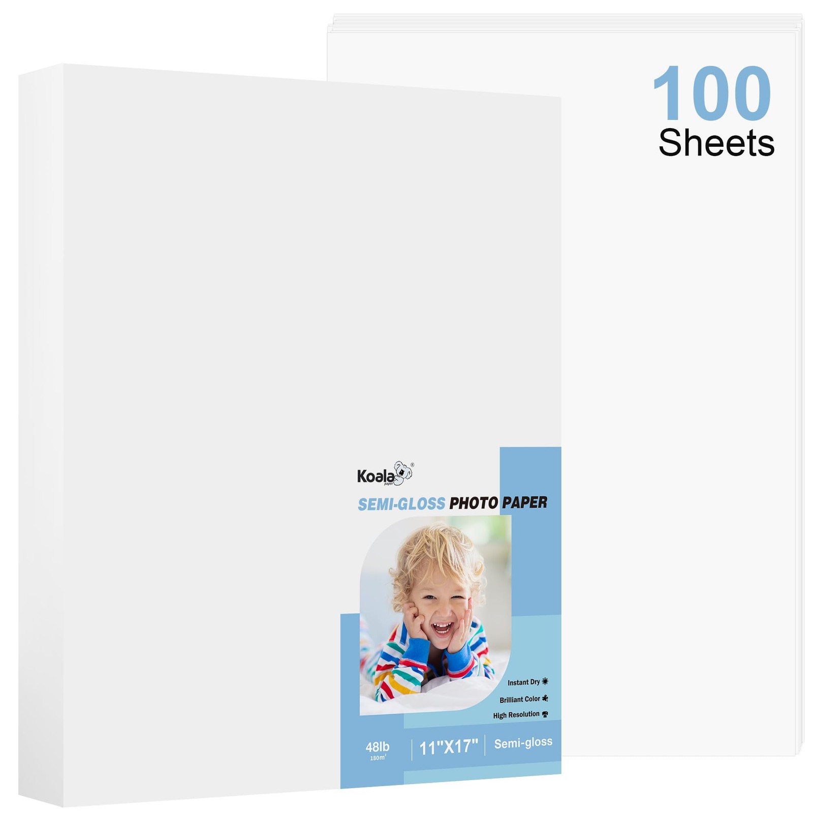 Koala 100 Sheets SemiGloss Photo Paper 11×17 Inch Inkjet Laser 48LB 180gsm