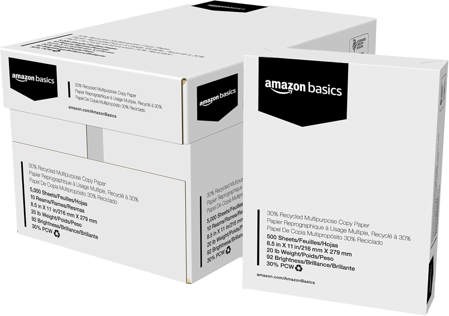 30% Recycled 8.5×11 Printer Paper, 5000 Sheets, 92 Bright – Eco-Friendly Choice