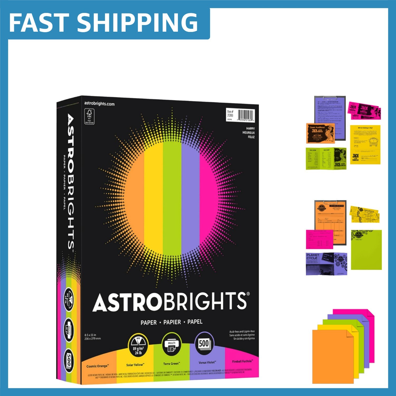 Astrobrights Bright Color Paper 8.5×11”, 24 lb, 500 Sheets for Vibrant Printing