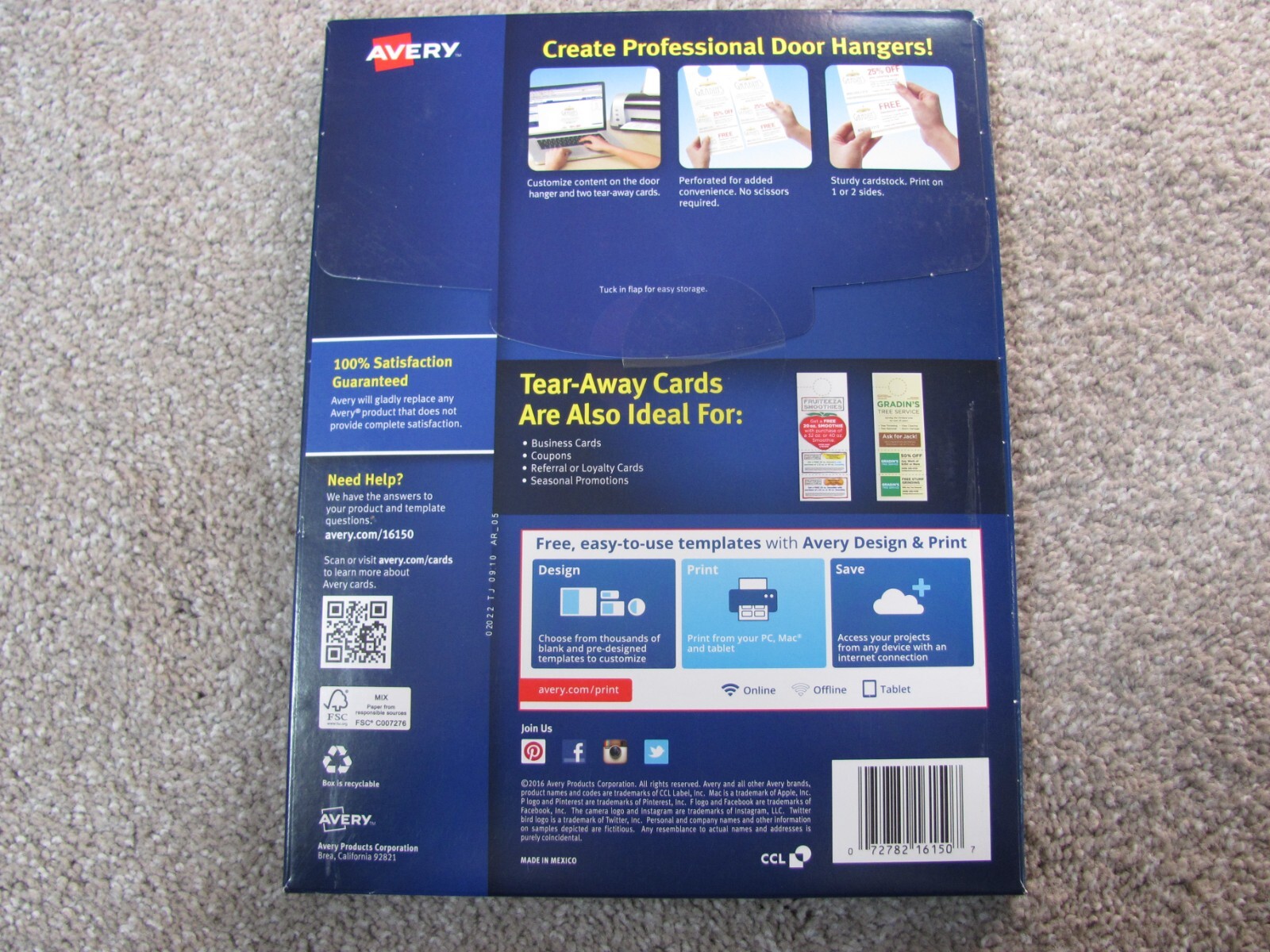 Avery 16150 Matte White Door Hanger w/Tear-Away Cards, 4 1/4 ” x 11 “80 Door Han
