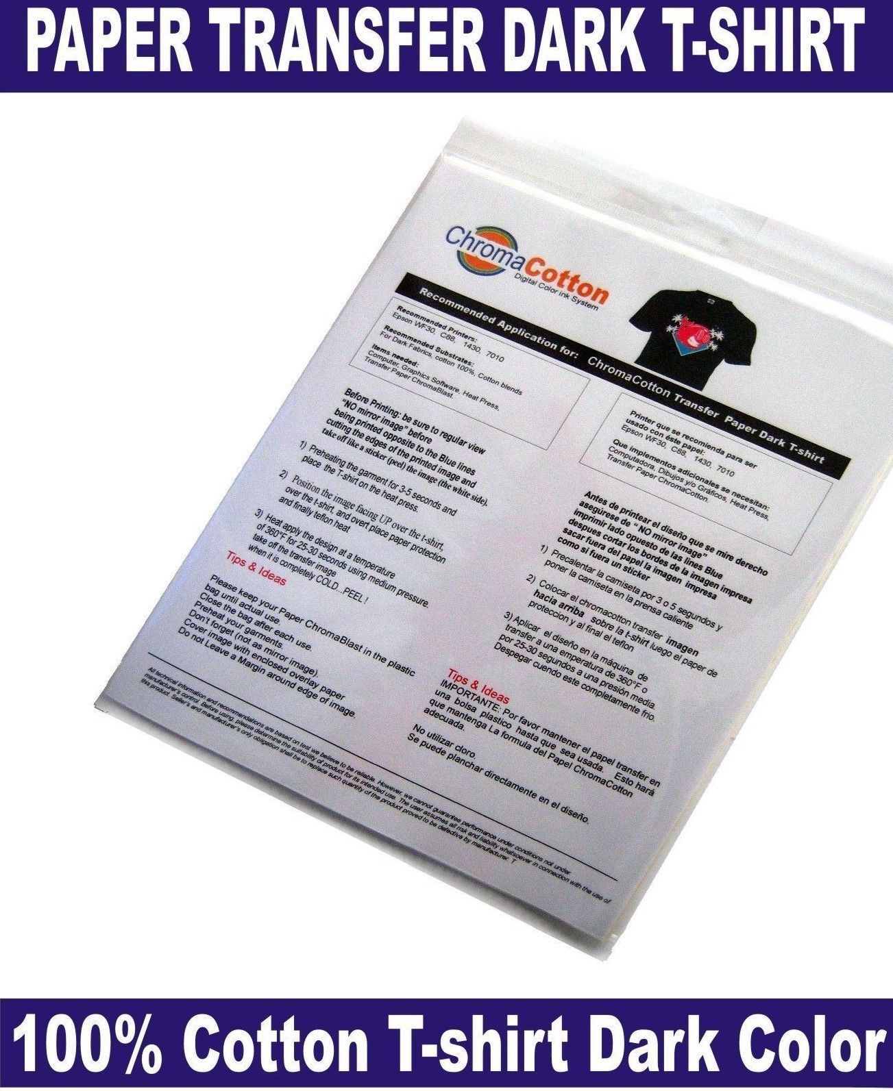 Inkjet Printable Paper Heat Transfer Iron-on for Black T-shirt 50 Sheets 11×17