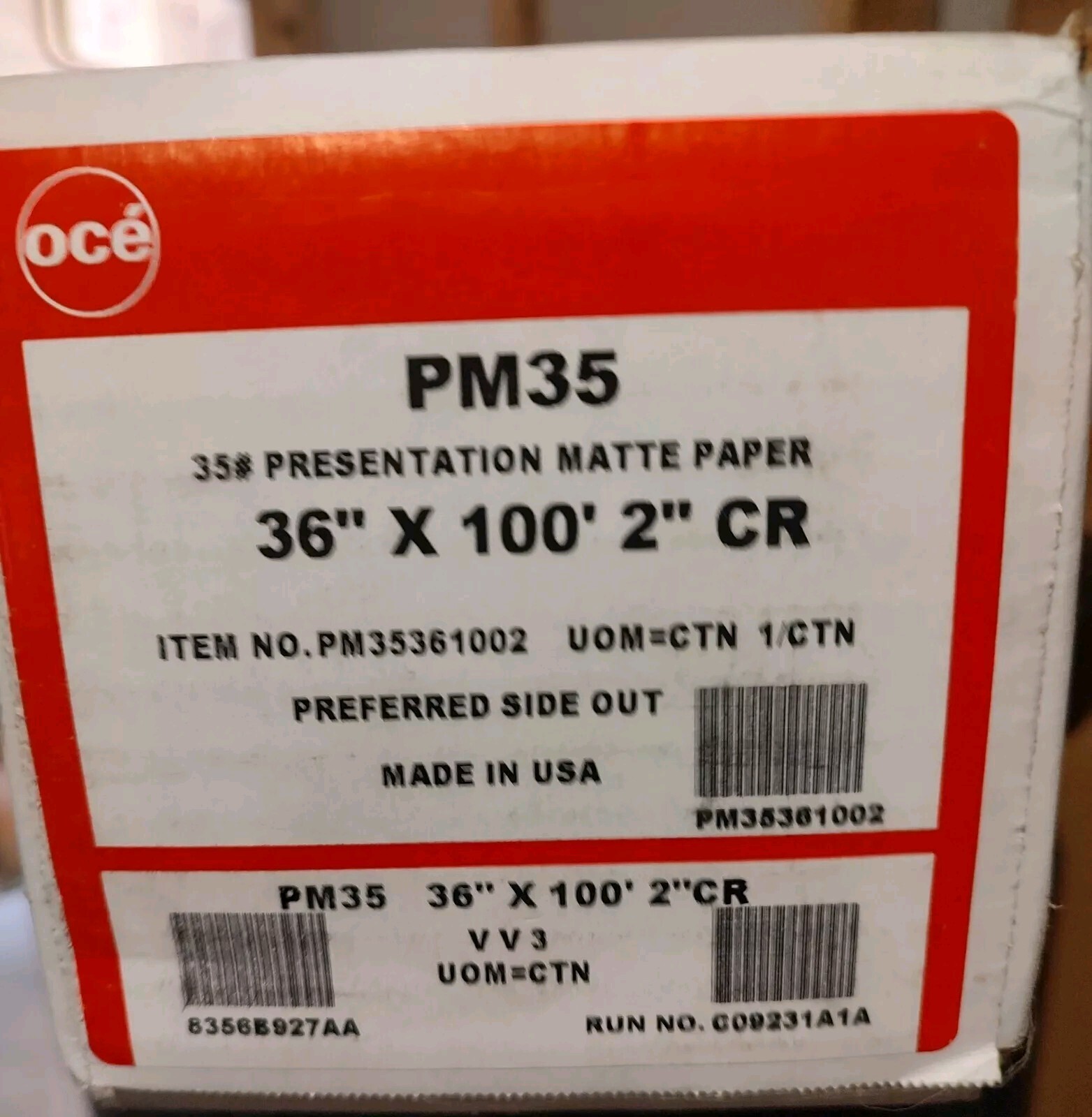 Oce PM35 35# PRESENTATION/ Plotter MATTE PAPER 36″ X 100′ 2″ CORE New In Box!!