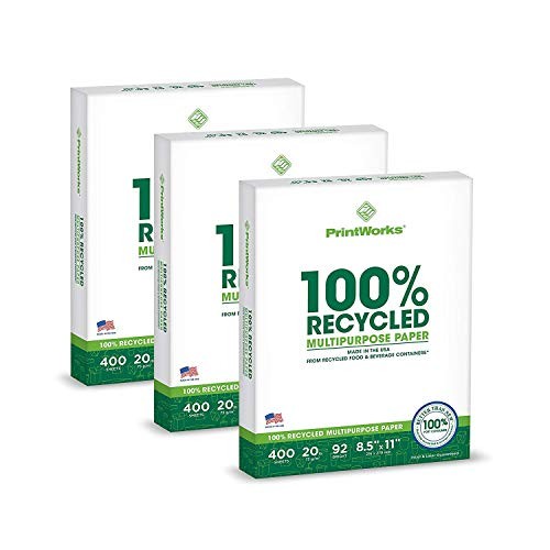 100% Recycled Printer Paper 8.5″ x 11″ White – 20 lb 3 Reams: 1,200 Sheets