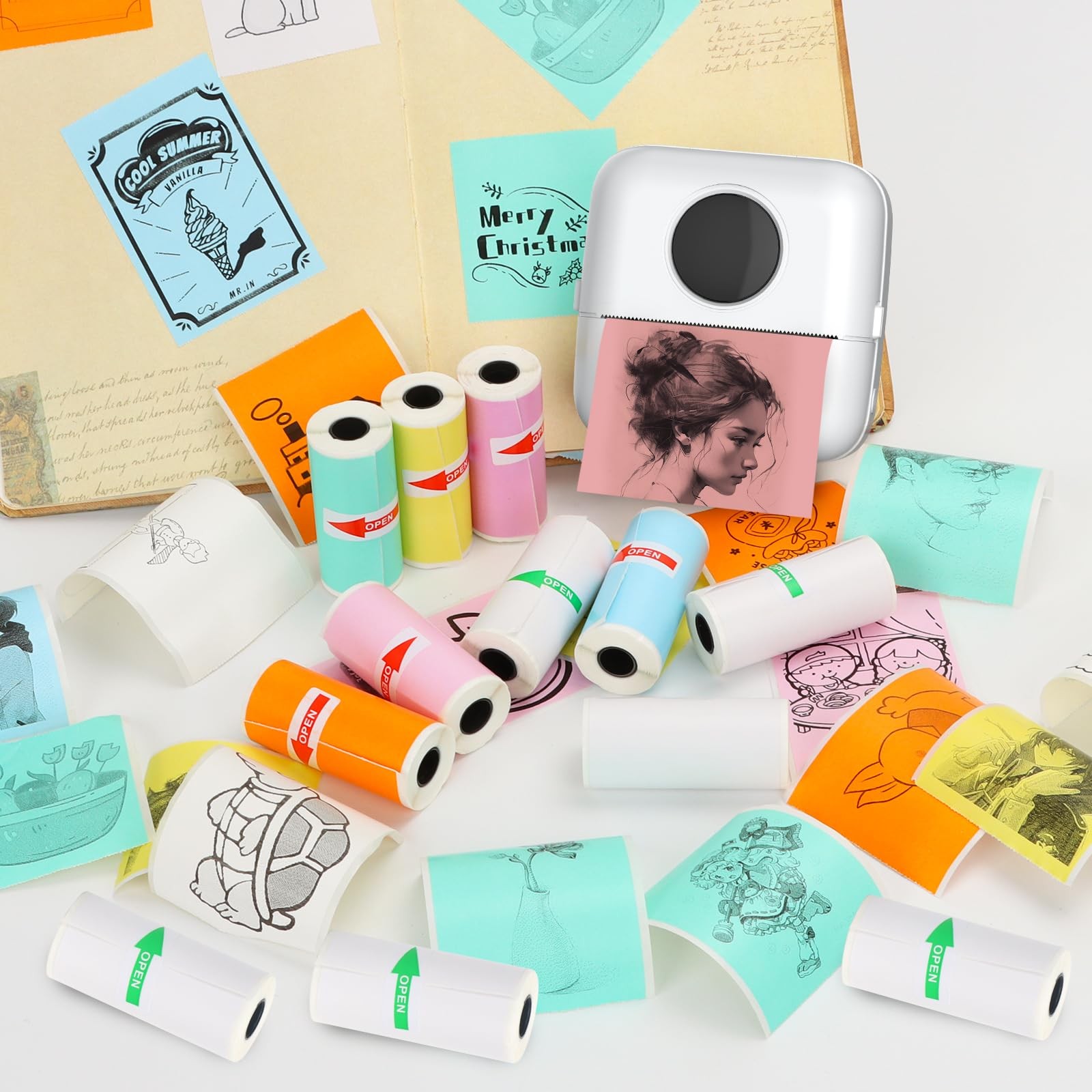 12 Rolls Mini Printer Sticker Paper,Thermal Self-adhesive paper 57 * 25mm,6 R…