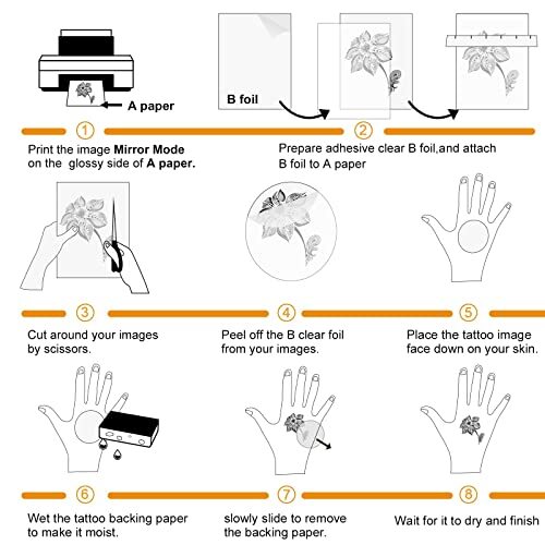 Printable Temporary Tattoo Paper 8.5″X11″ 5 Sets for Inkjet printer DIY Image
