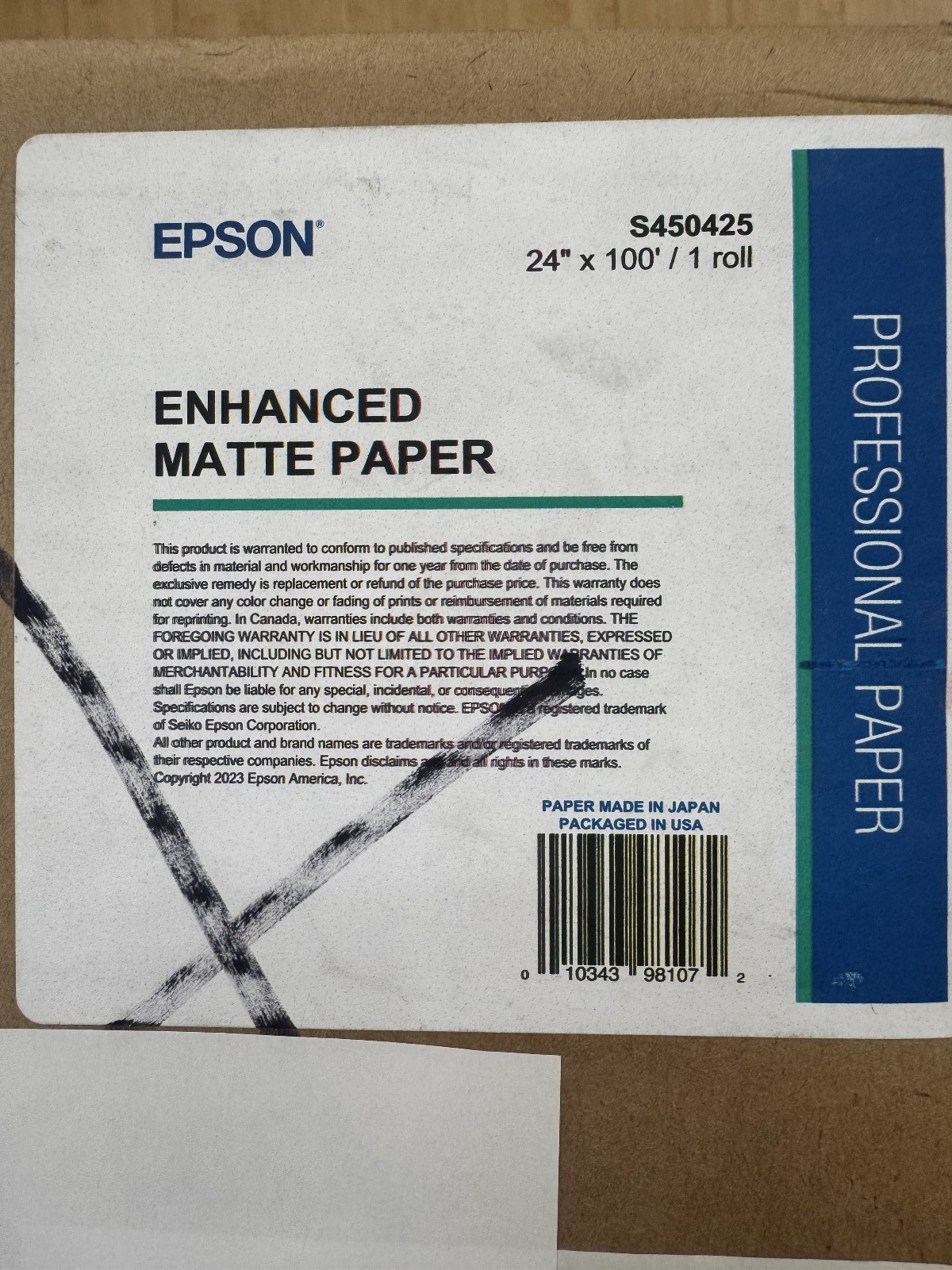 Epson S450425 Wide Format Photobase Paper • 24-inch x 100′ • Matte Finish