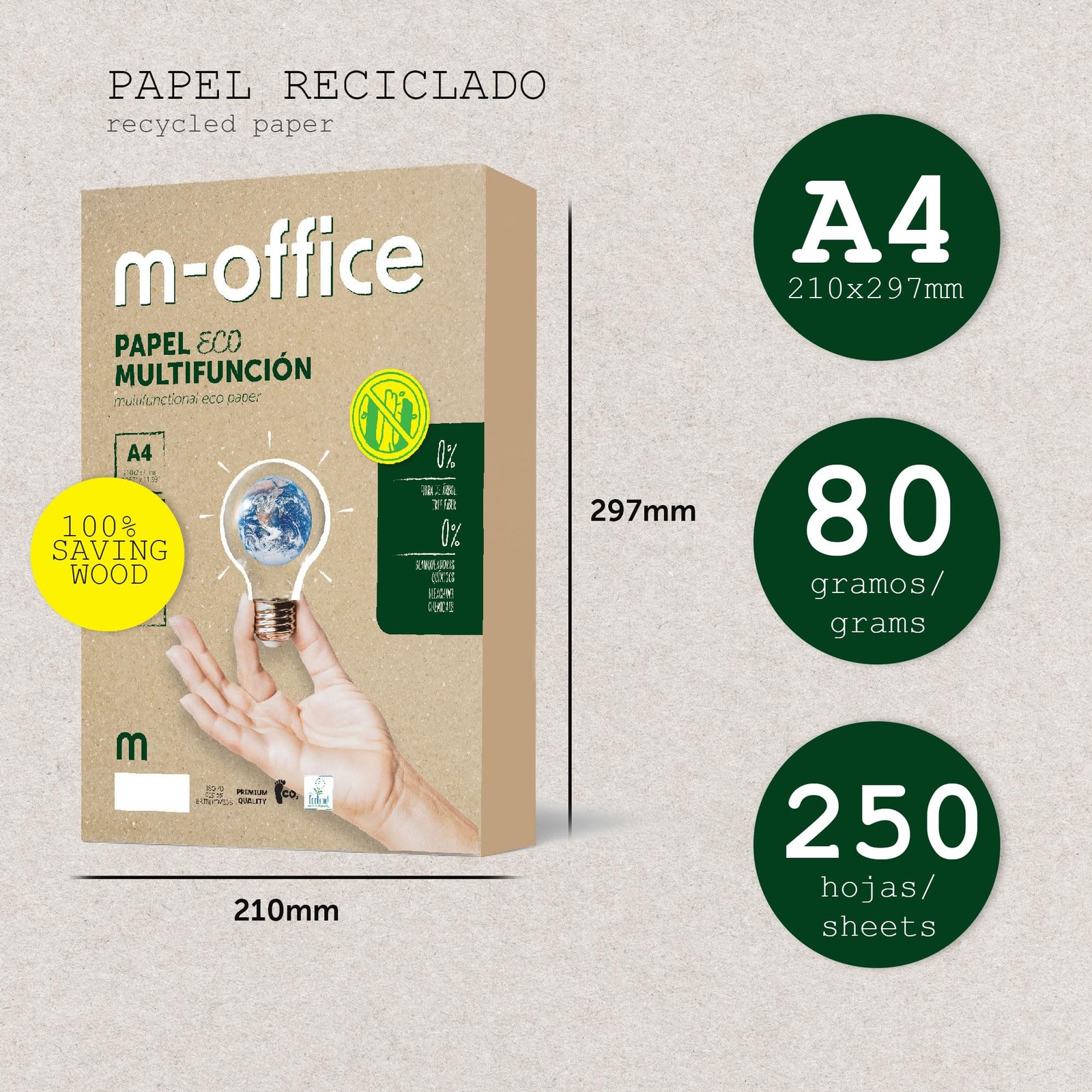 Recycled Paper, A4, 80g, Paper for Copiers and Printers, 4 Packs with…
