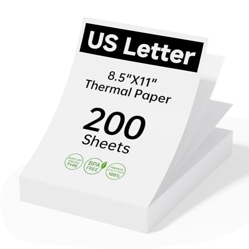 8.5×11 Thermal Printer Paper – 200 Sheets, Compatible with Portable Printers
