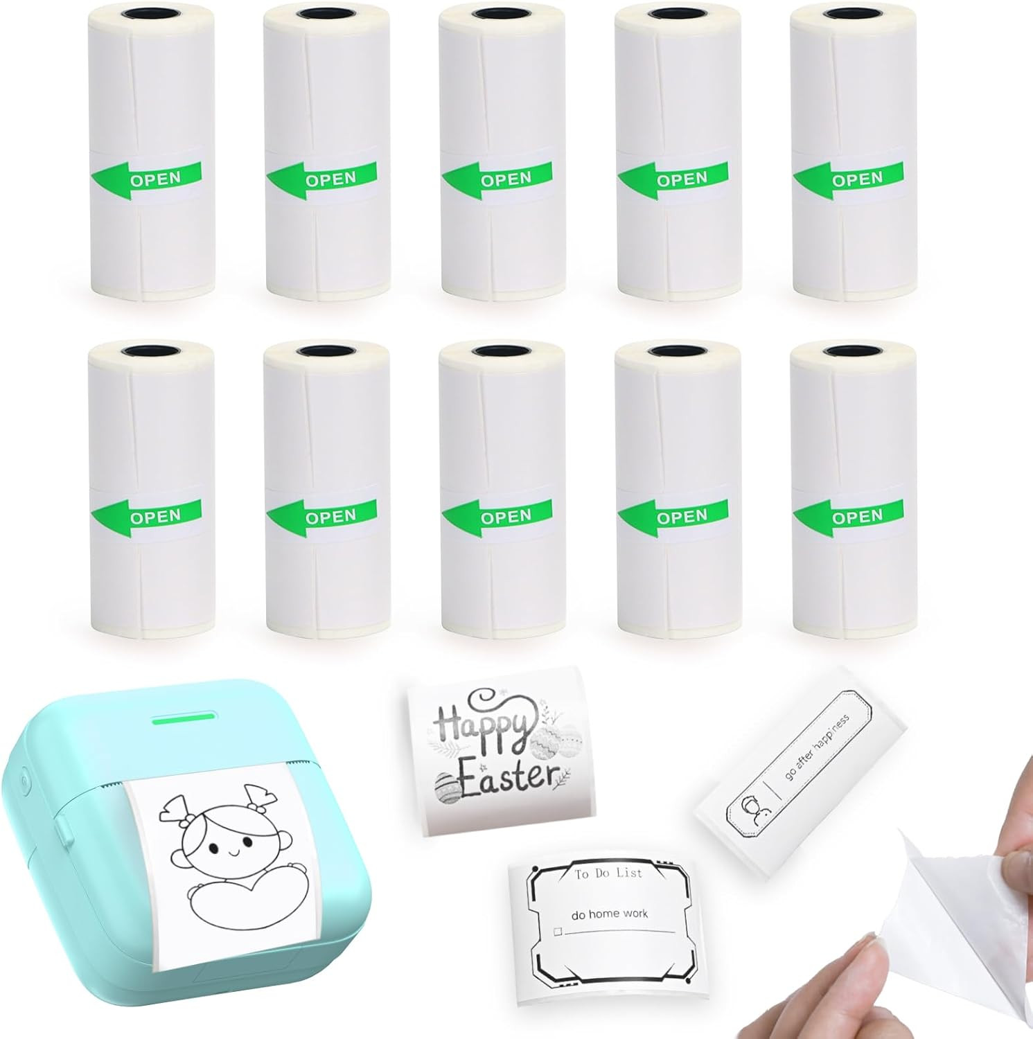 10 Rolls Mini Printer Sticker Paper Refill for Most Mini Thermal Printers, 57 x