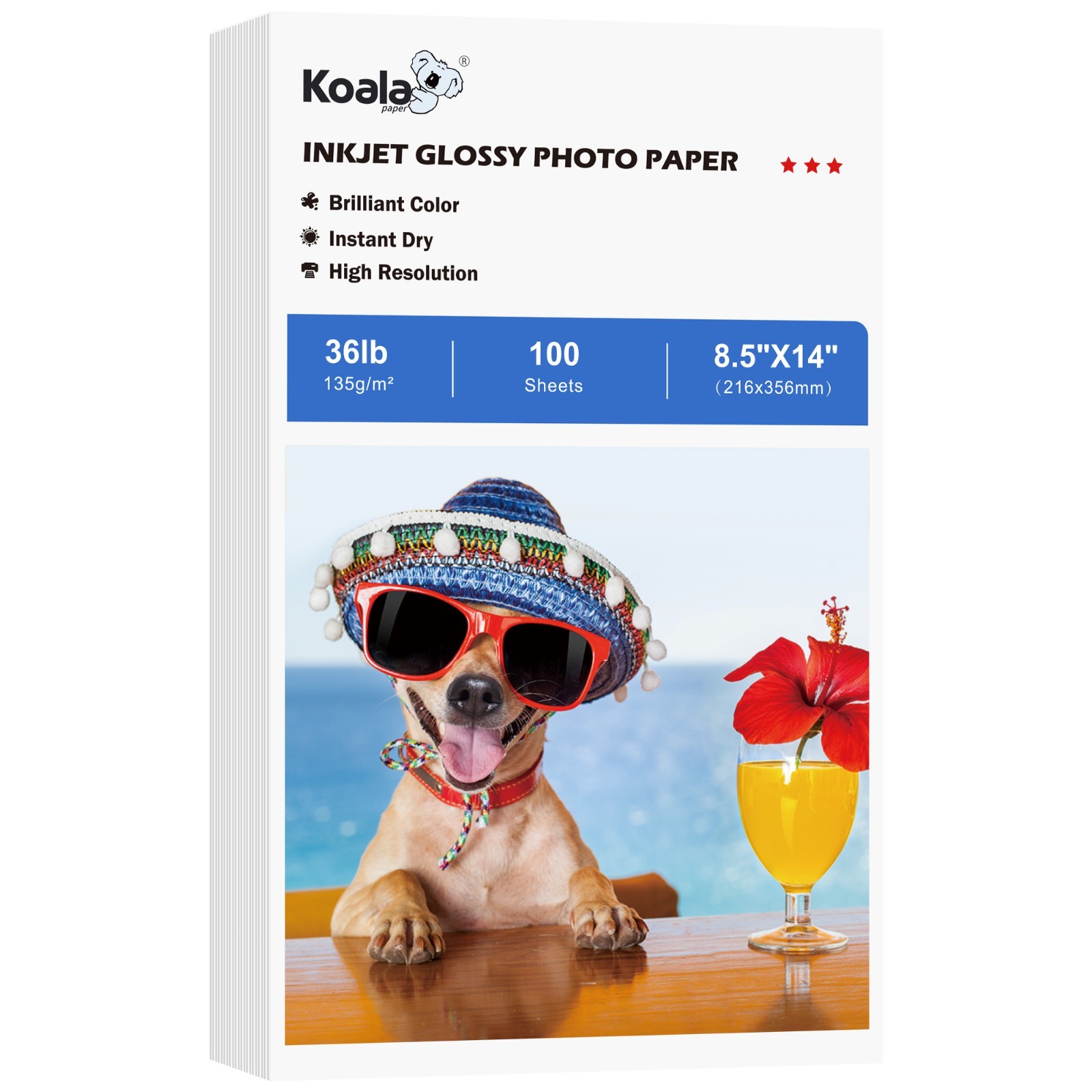 Koala 36lb Glossy Photo Paper 8.5×14 Legal size 100PK Inkjet Printer Brochure