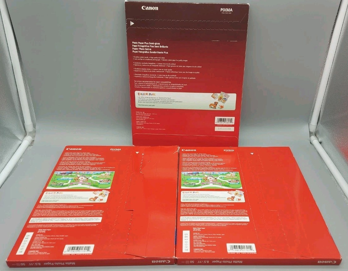 Canon Photo Paper Plus Semi-gloss SG-201 Inkjet Paper 8.5×11″& 2x MP-101 Matte