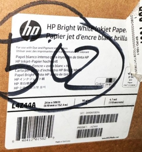 HP Bright White Inkjet Paper – White – 3-in Core – 24 Inches x 500 Feet L4Z44A