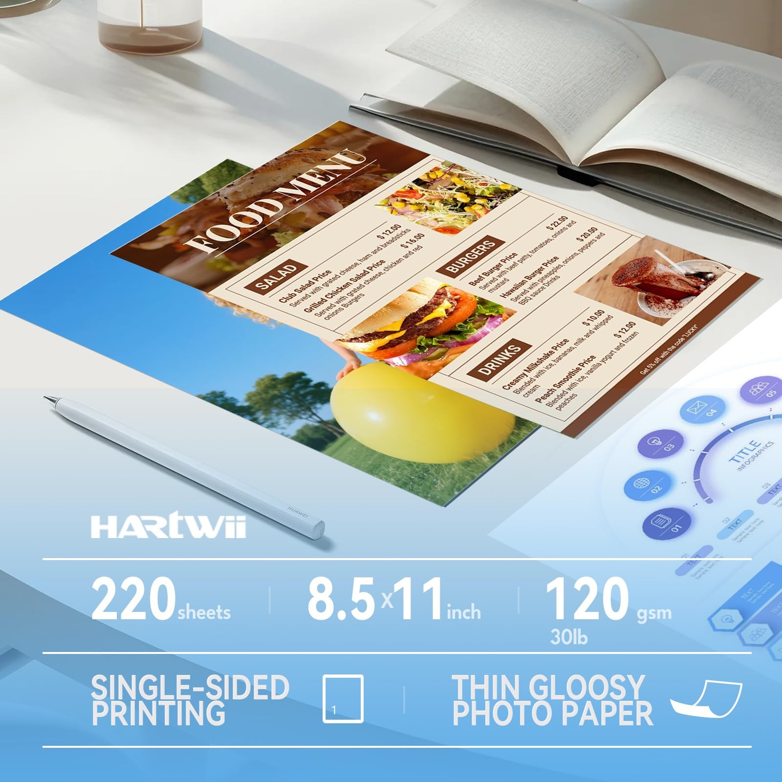 220 Sheets Thin Glossy Photo 120gsm, 8.5×11 Inches Single Side Inkjet Printer…