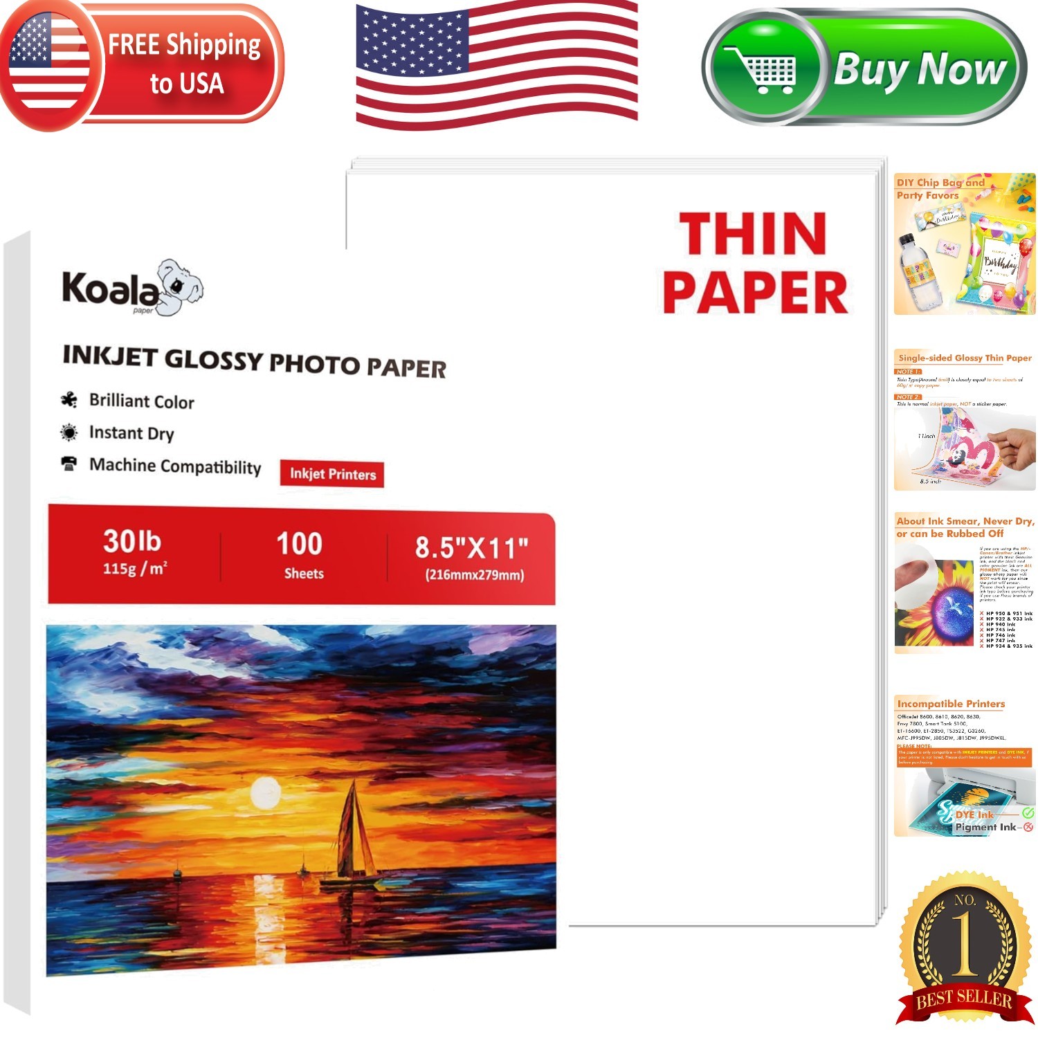 Fast Dry Koala Glossy Inkjet Paper – 100 Sheets 115gsm for Professional Results