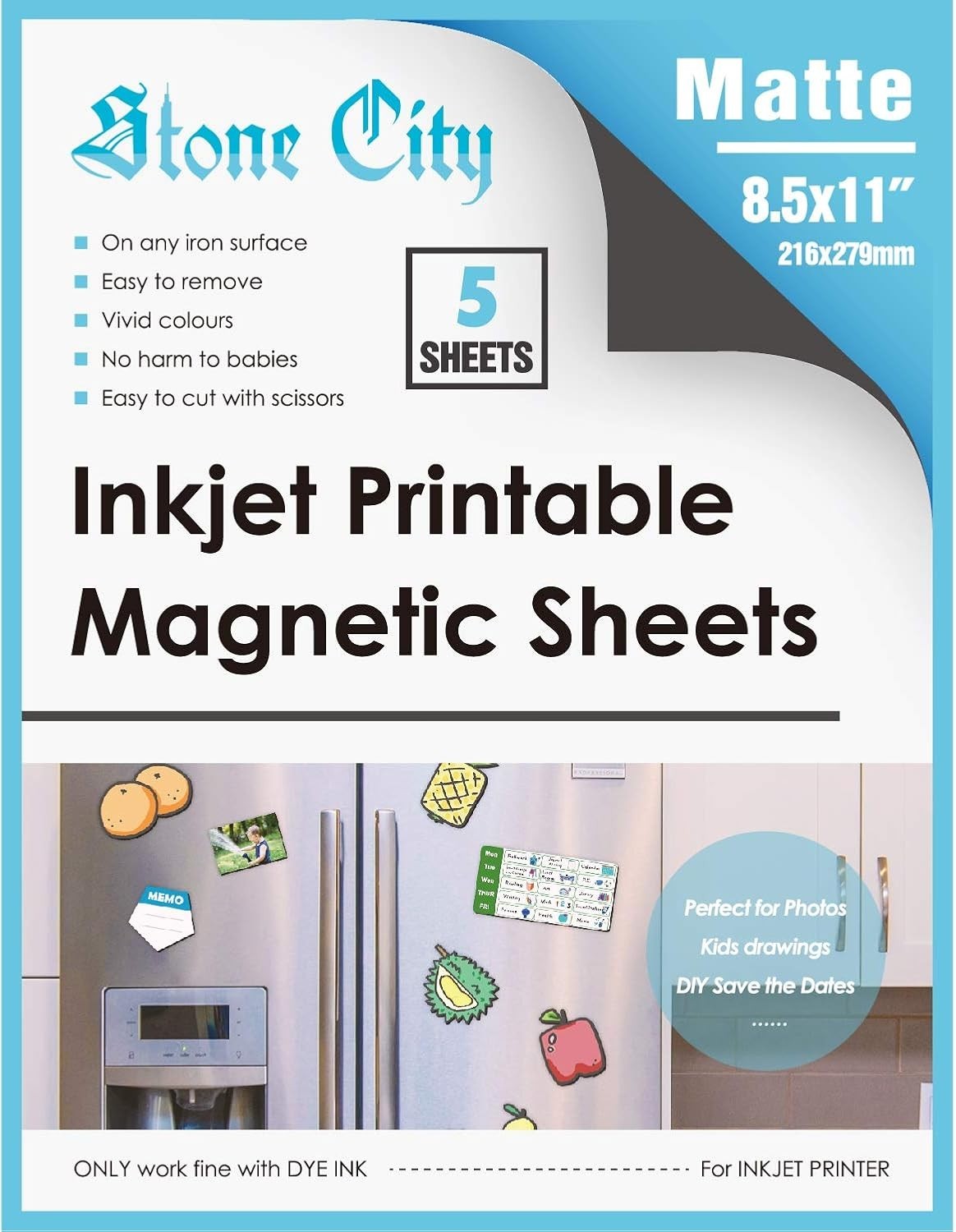 Vibrant 5 Sheets of 8.5×11 Magnetic Printer Paper for Personalized Projects