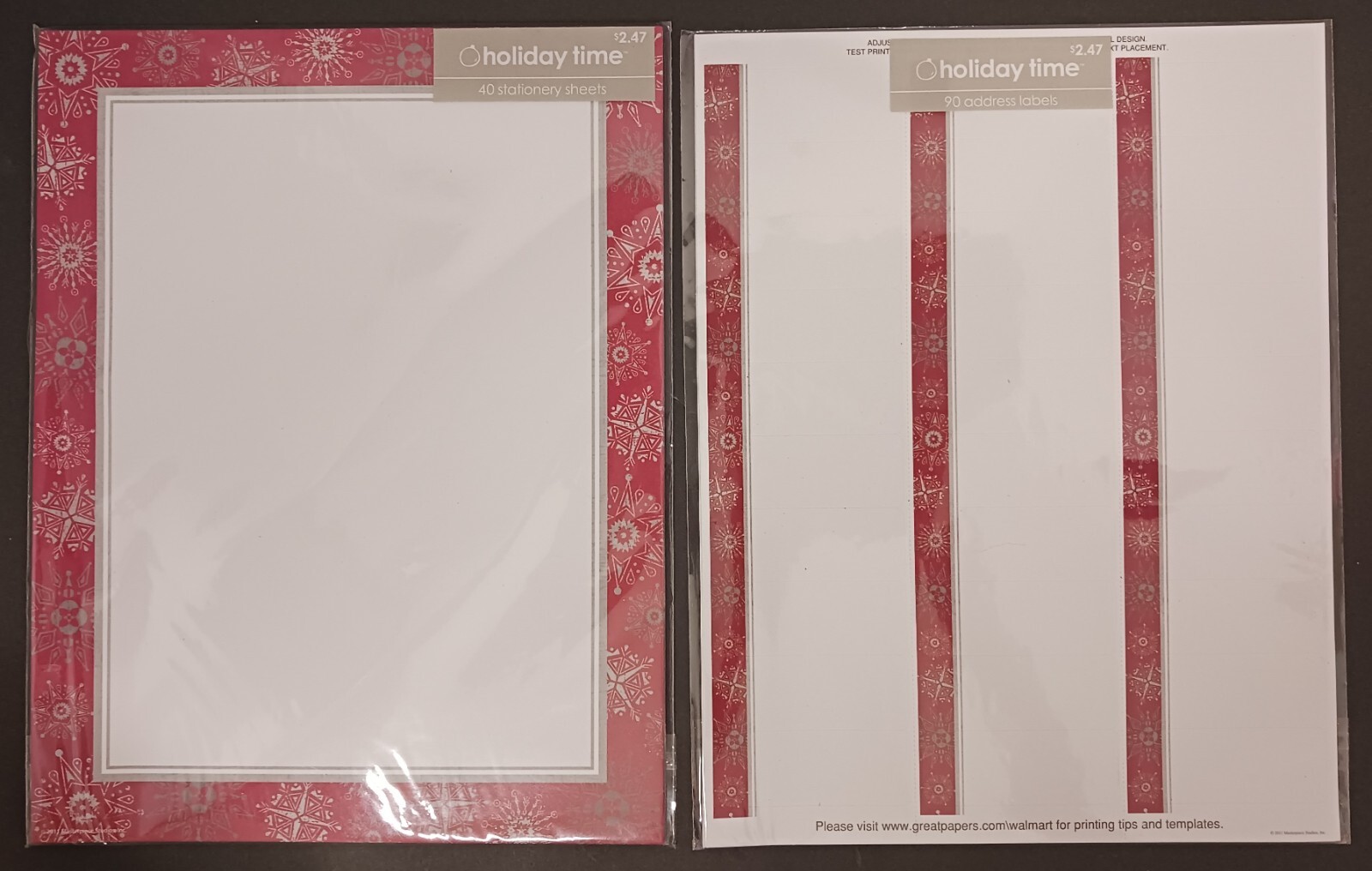 Holiday Time Snowy Flakes Stationery 40 Sheets & 90 Count Address Labels NEW