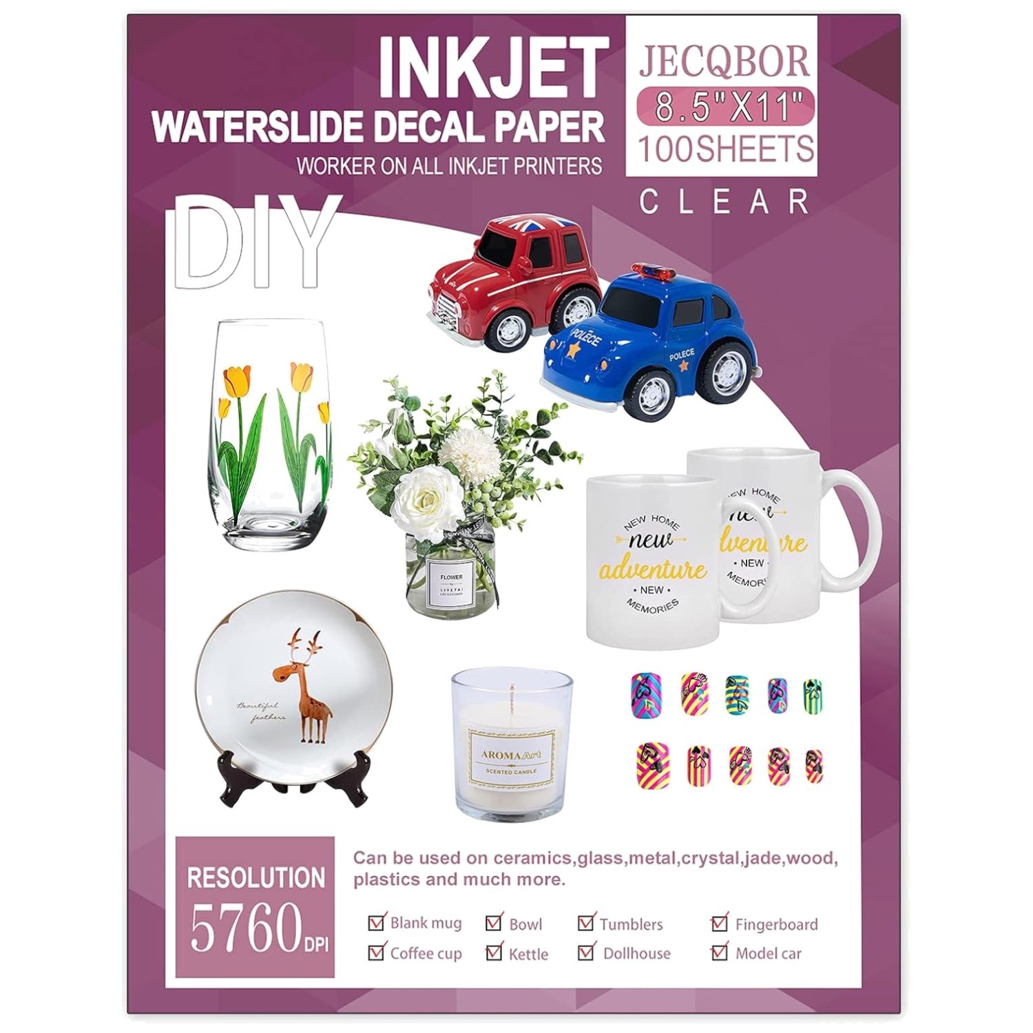 100 Sheets Waterslide Decal Paper Inkjet Clear
