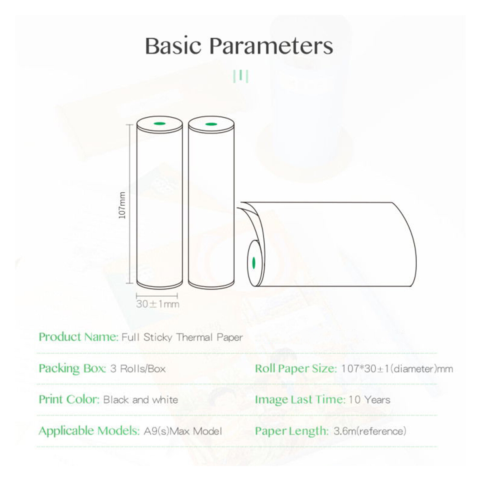 107 x 30mm Printable Sticker Roll BPA-Free Self-Adhesive Thermal H5M9