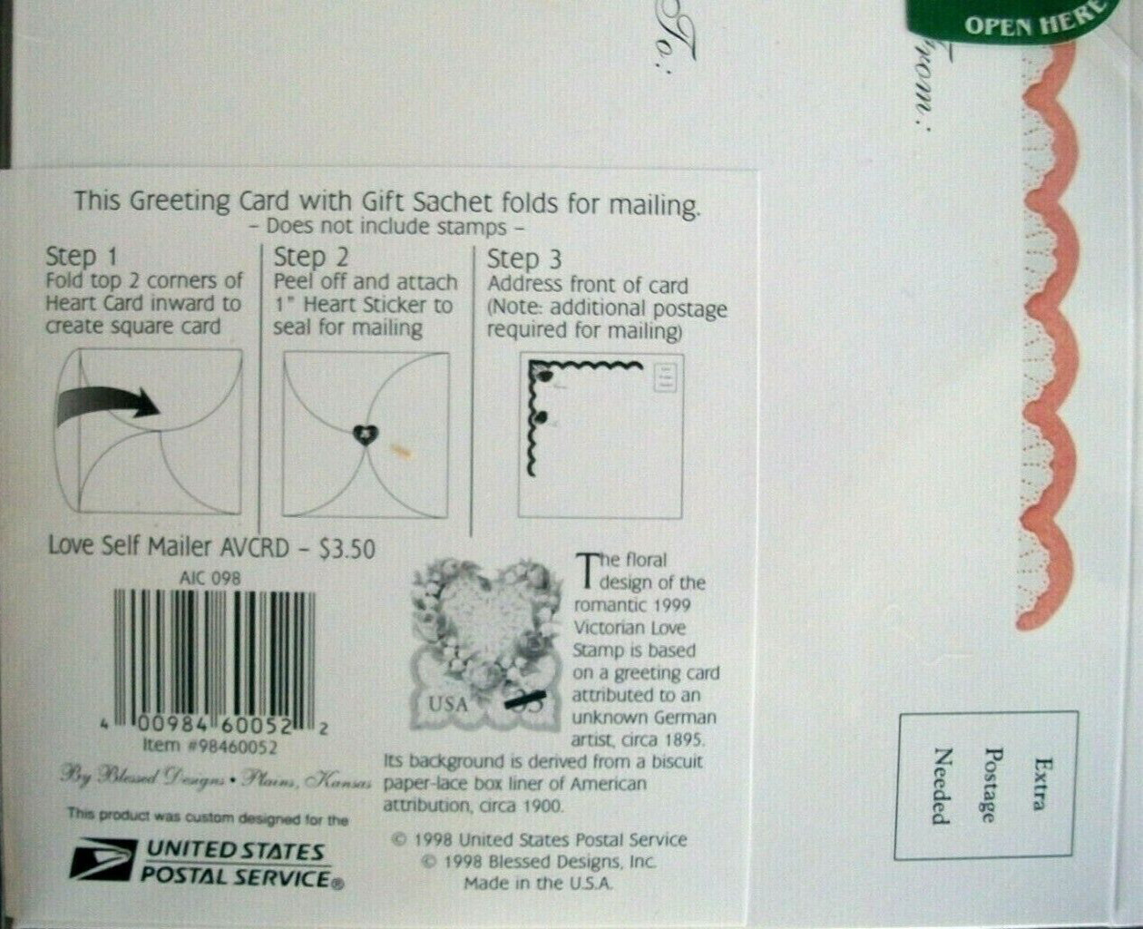 Victorian Valentine Love Stamp Computer Stationary Sheets & Envelopes USPS 1999
