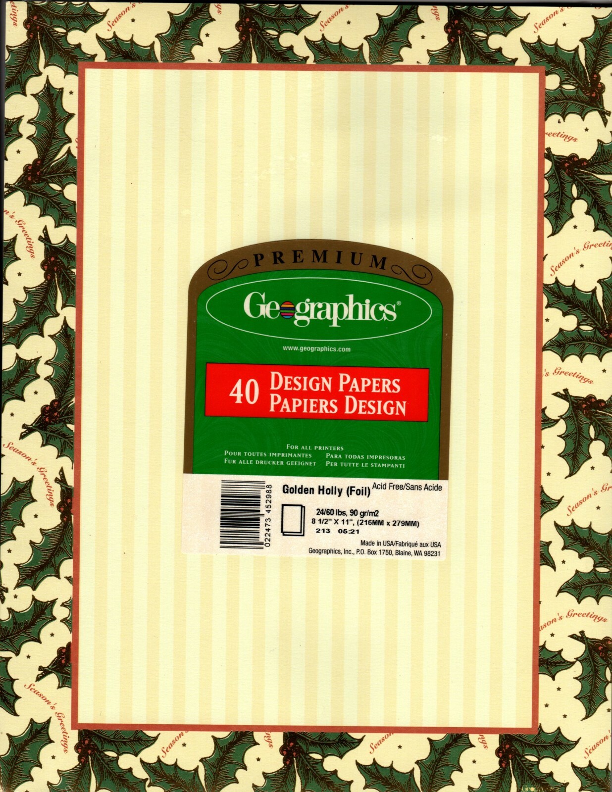 Golden Gold Holly Berry Foil Designer Computer Paper – 40 Sheets – New & Sealed