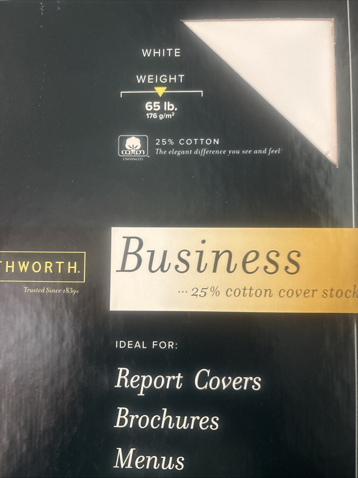 Southworth 25% Cotton Coverstock 65 lbs Letter WHITE 100 Full Box. Open
