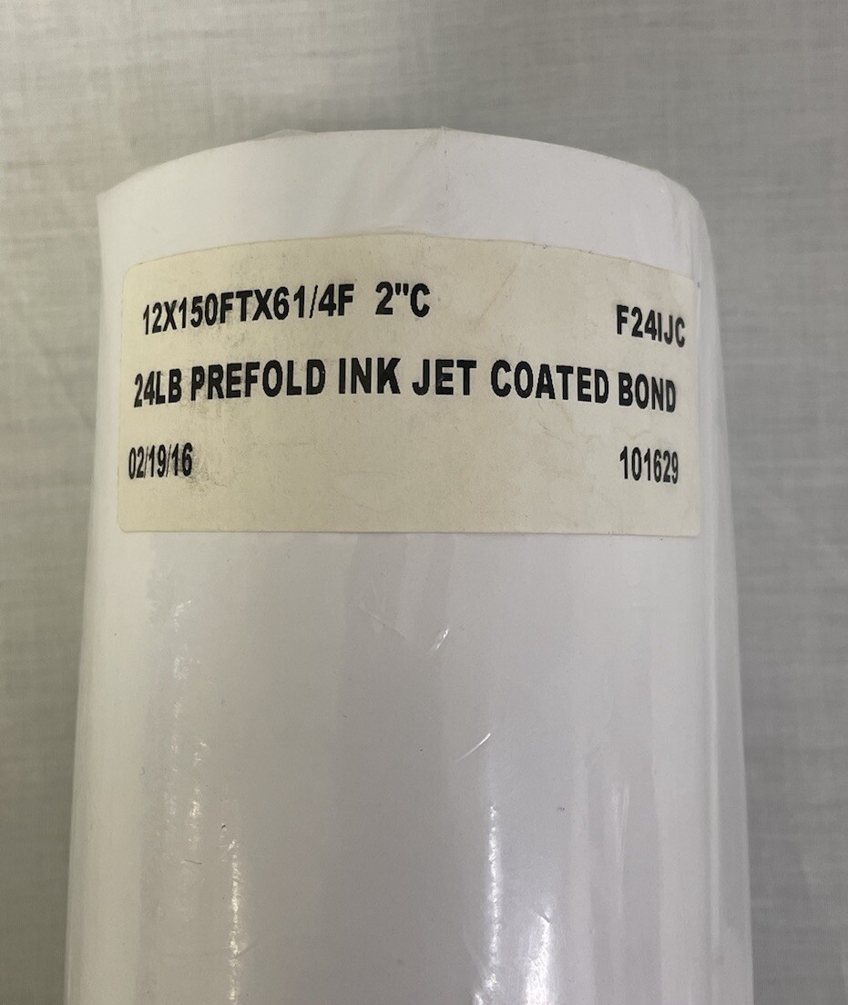 Prefold Inkjet Coated Bond Paper Roll 12”x150’x6 1/4” (F24IJC) C