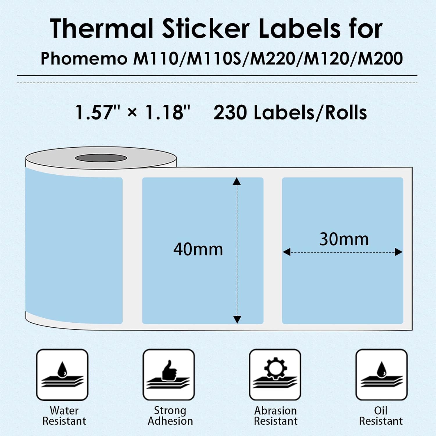 40x30mm 3 Rolls Self-Adhesive Thermal Label Sticker Paper for Phomemo M110/M100