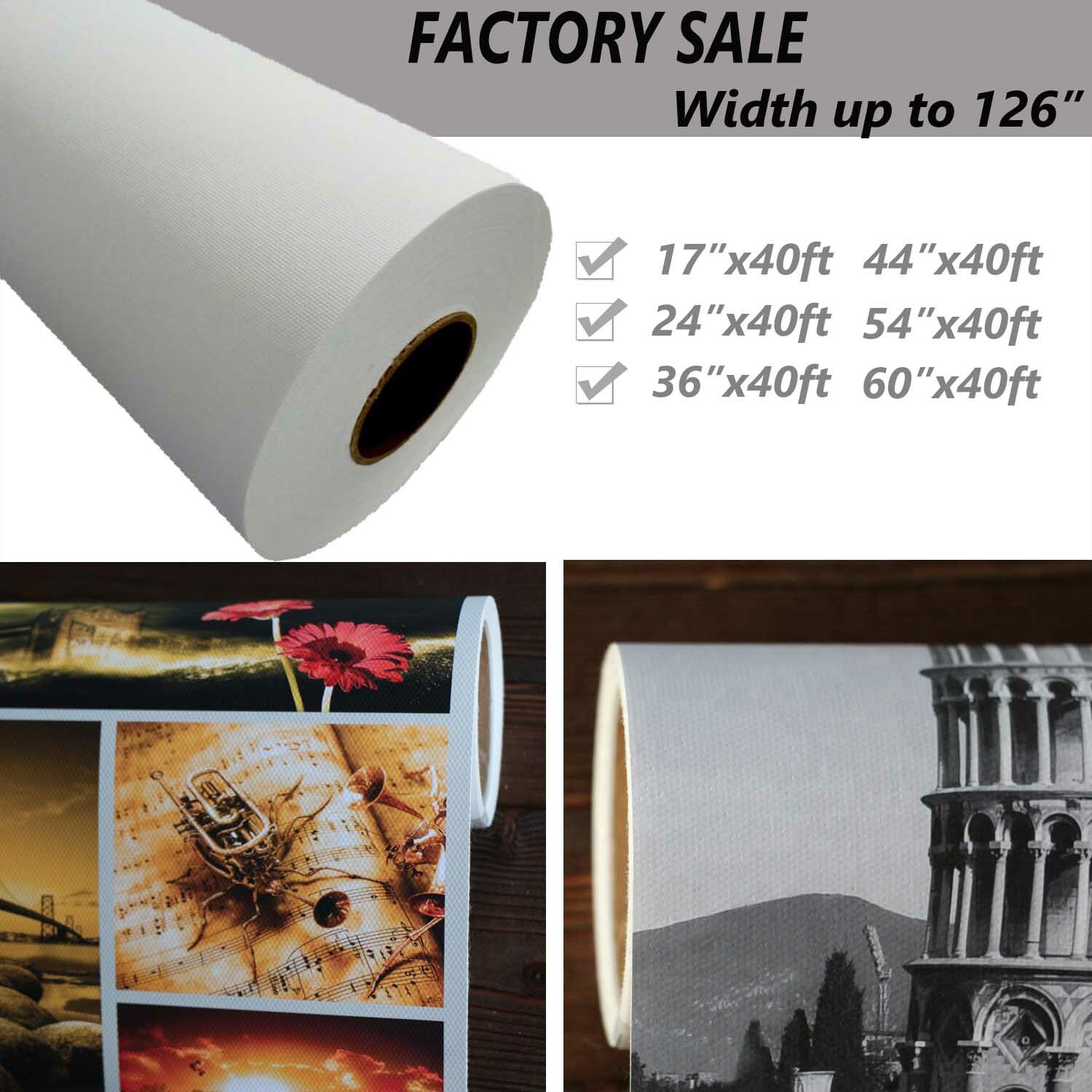 Polyester Inkjet Printing Canvas Wide Format Water-based Printer44″x40ft