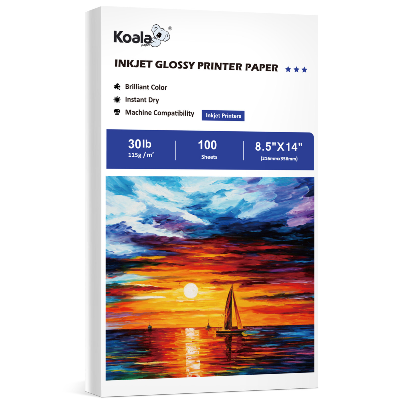 Koala Glossy Printer Paper 8.5×14 30lb 100 Sheets 115g Legal Size Inkjet Photo