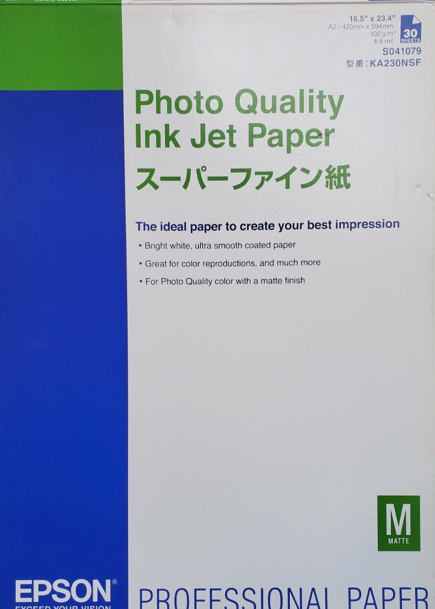 Epson Photo Quality Ink Jet Paper A2 16.5″ x 23.4″ 30 Sheets S041079