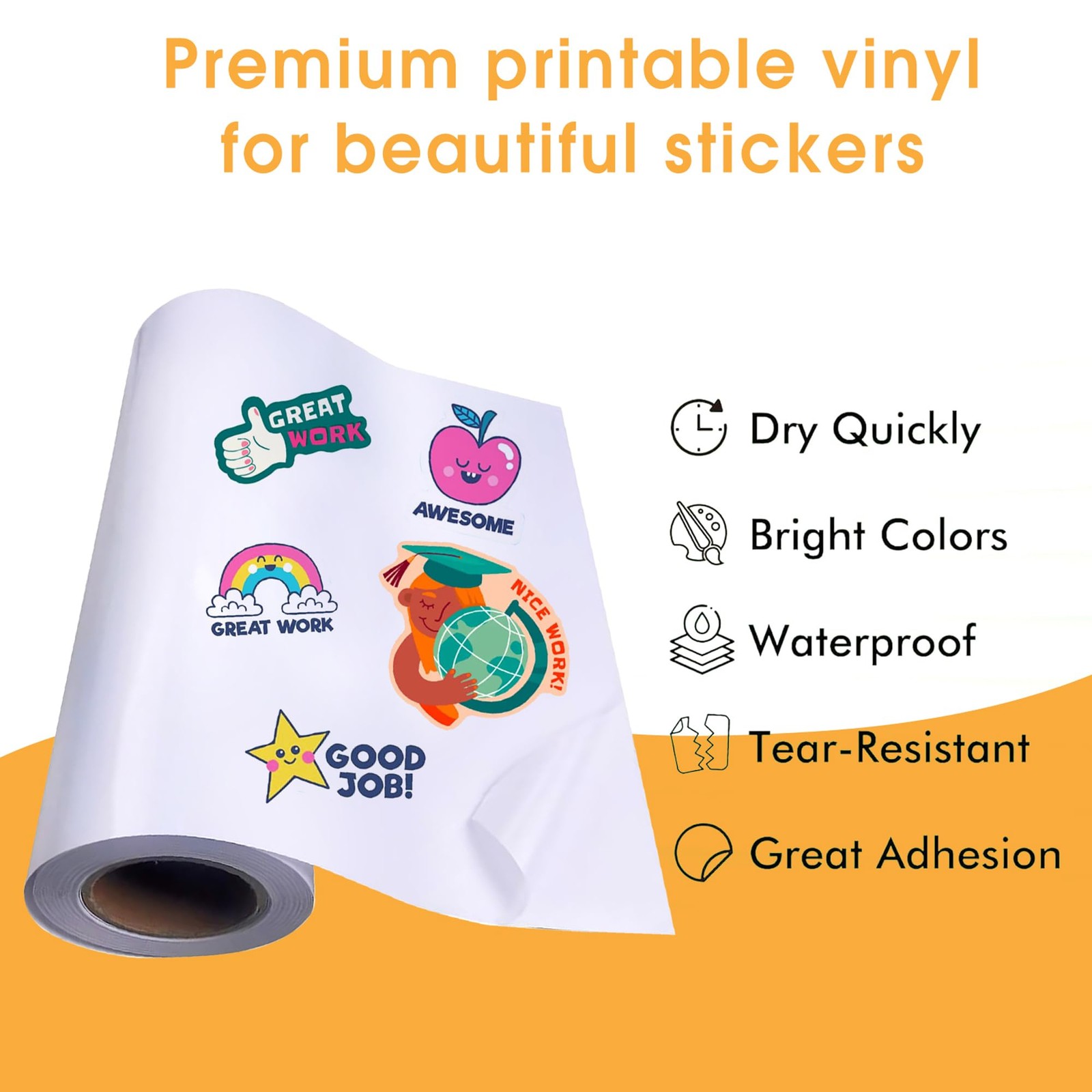 Printable Waterproof Vinyl Sticker Paper 24″ x 1200″ for Inkjet Printers