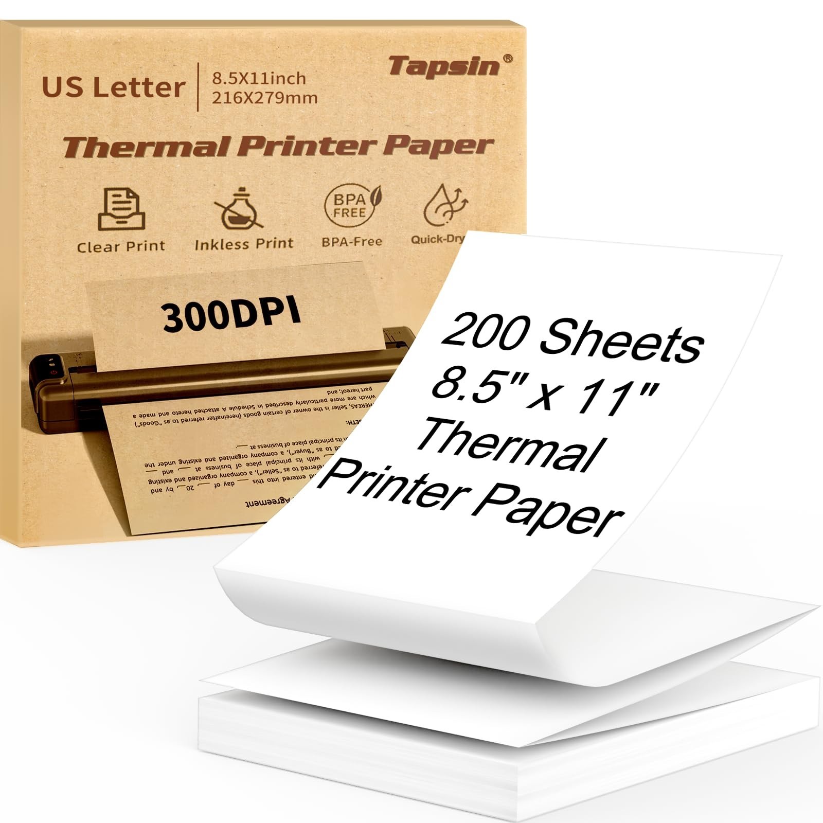8.5×11 Thermal Printer Paper – Quick-Dry US Letter, Perforated, 200 Sheets