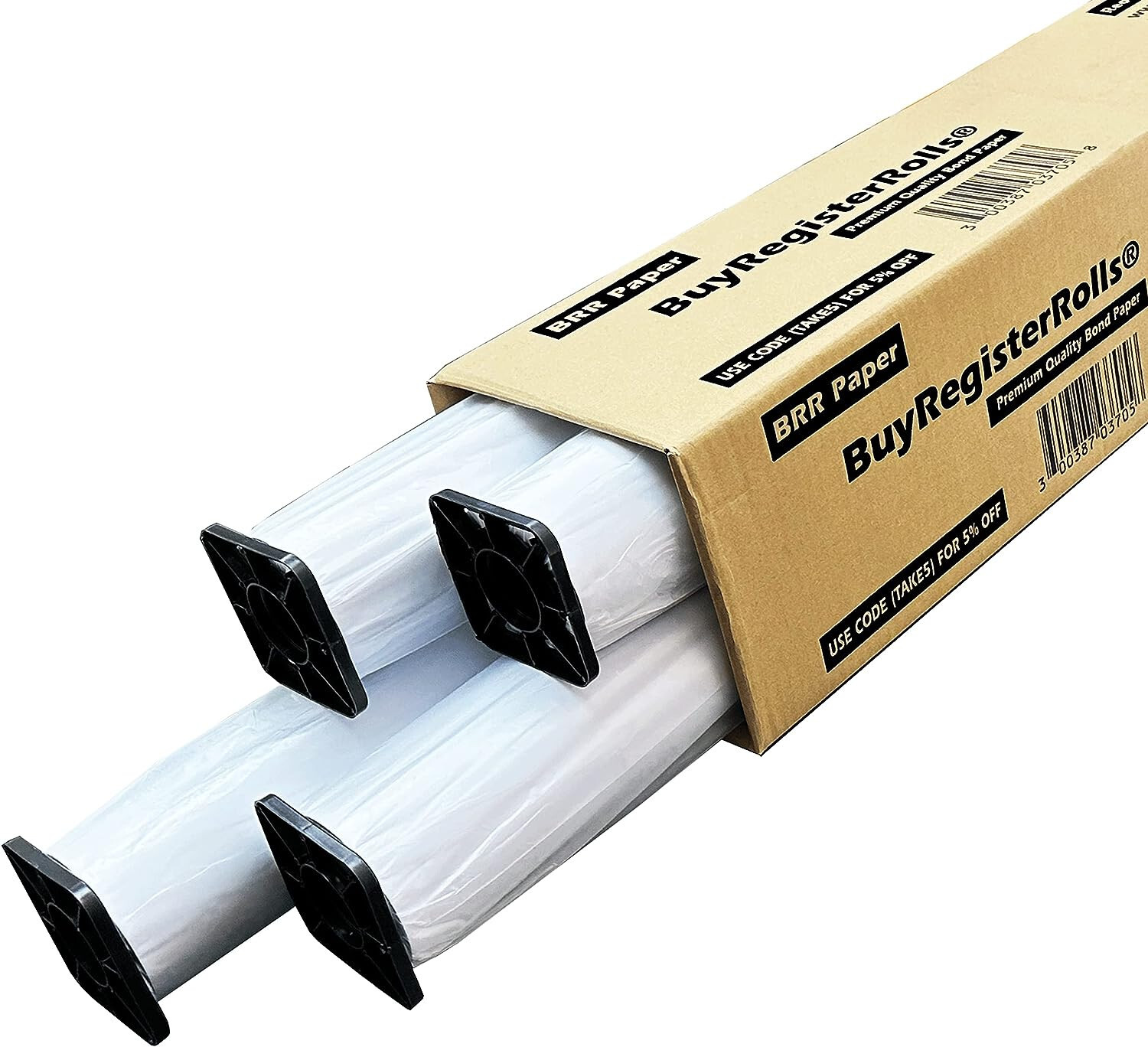 36” x 150′- 4 ROLLS 24lb plotter paper CAD Wide Format Rolls Top Notch Quality