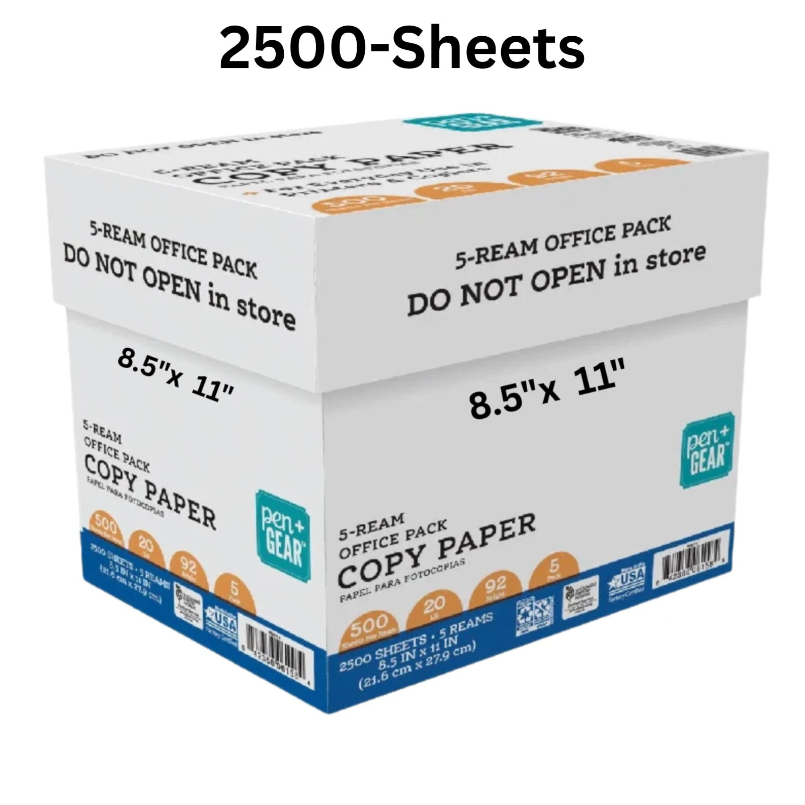 Pen+Gear Copy Paper, 8.5″ x 11″, 92 Bright, 20 lb., 5 Reams (2,500 Sheets)