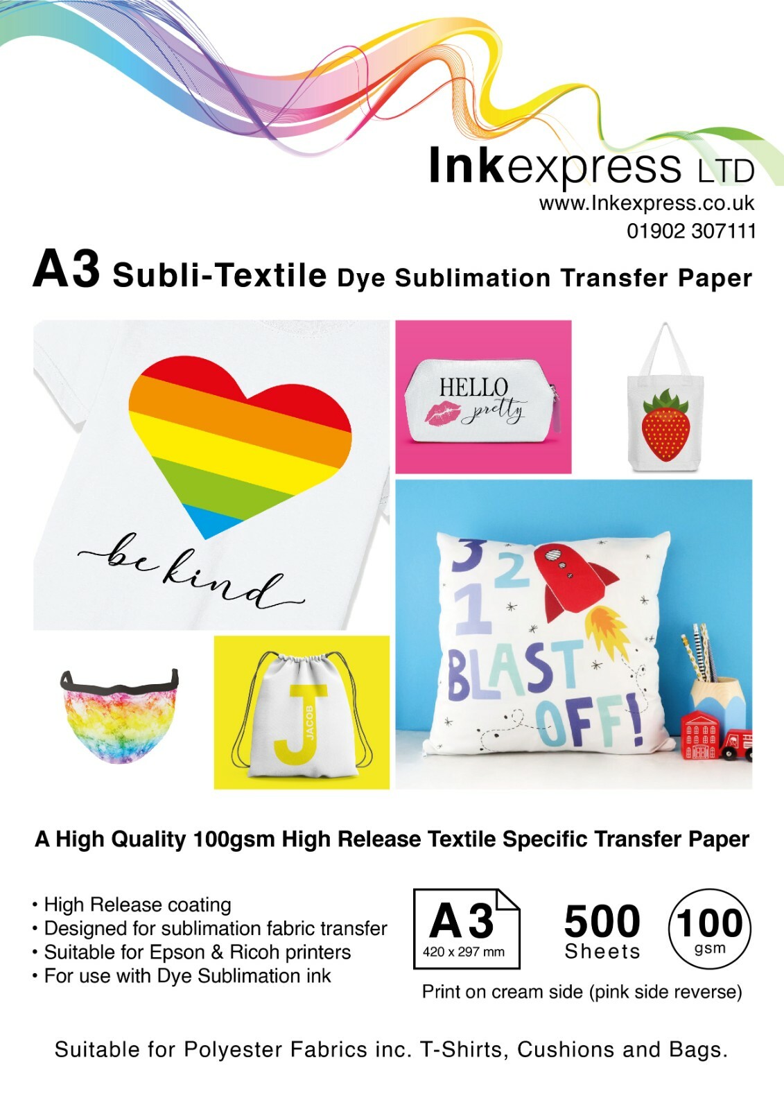 100gsm A3 Subli-Textile High Release Fabric Specific Sublimation Paper 50 sheet
