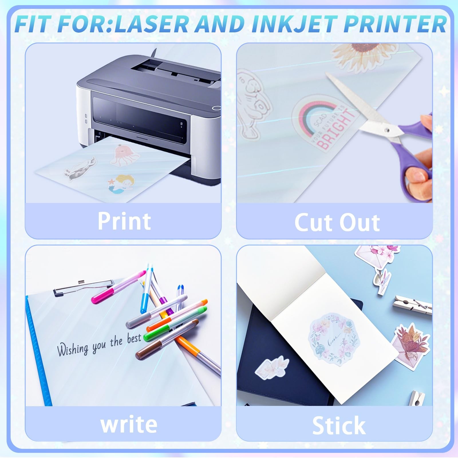 20 Sheets Printable Holographic Sticker Paper,11 x 8.5 Inches Printable Water…