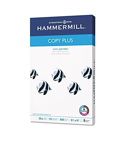 HAMMERMILL COPY PLUS PRINT PAPER 92 BRIGHT 20LB 8 1/2 X 14 500/RM 105015 – WHITE