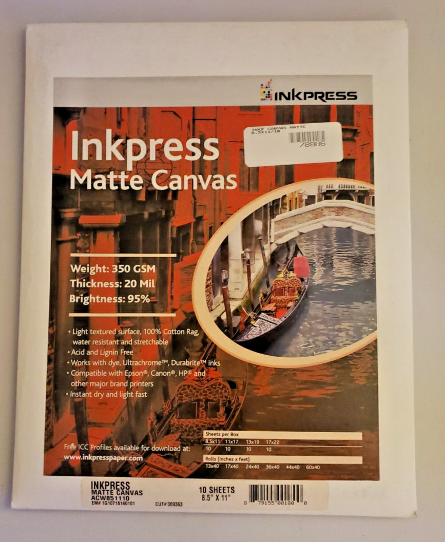 Inkpress Matte Canvas Photo Paper 8.5″ X 11.5″ 10 Sheets, ACW851110 New Sealed