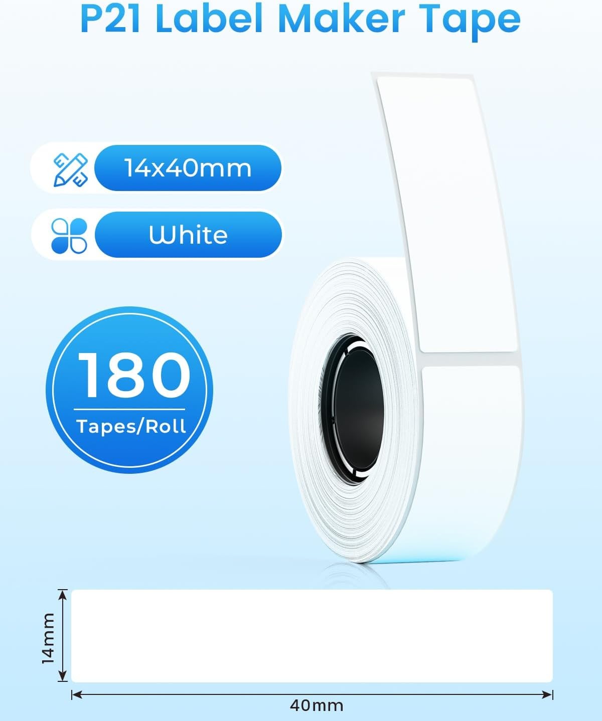 2-6 Rolls for Nelko P21 Label Tape,14x40mm (0.55″x1.57″),180 Labels/Roll, White