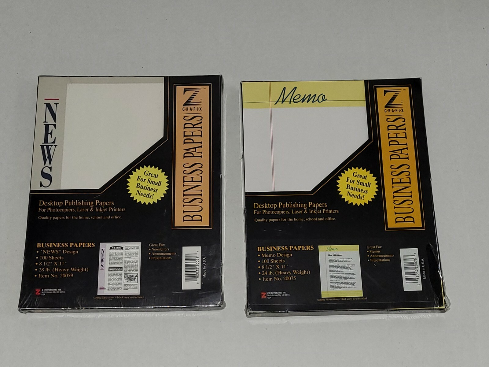 Lot of 2 – Z Grafix Desktop Publishing Business Papers Memo & News 8 1/2” x 11”