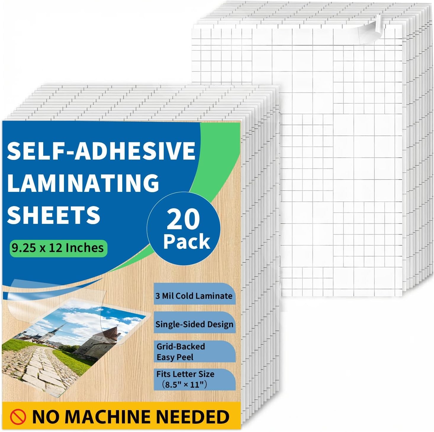 20 Pack Self-Adhesive Laminating Sheets, 9.25 x 12 Inches for Letter Size,