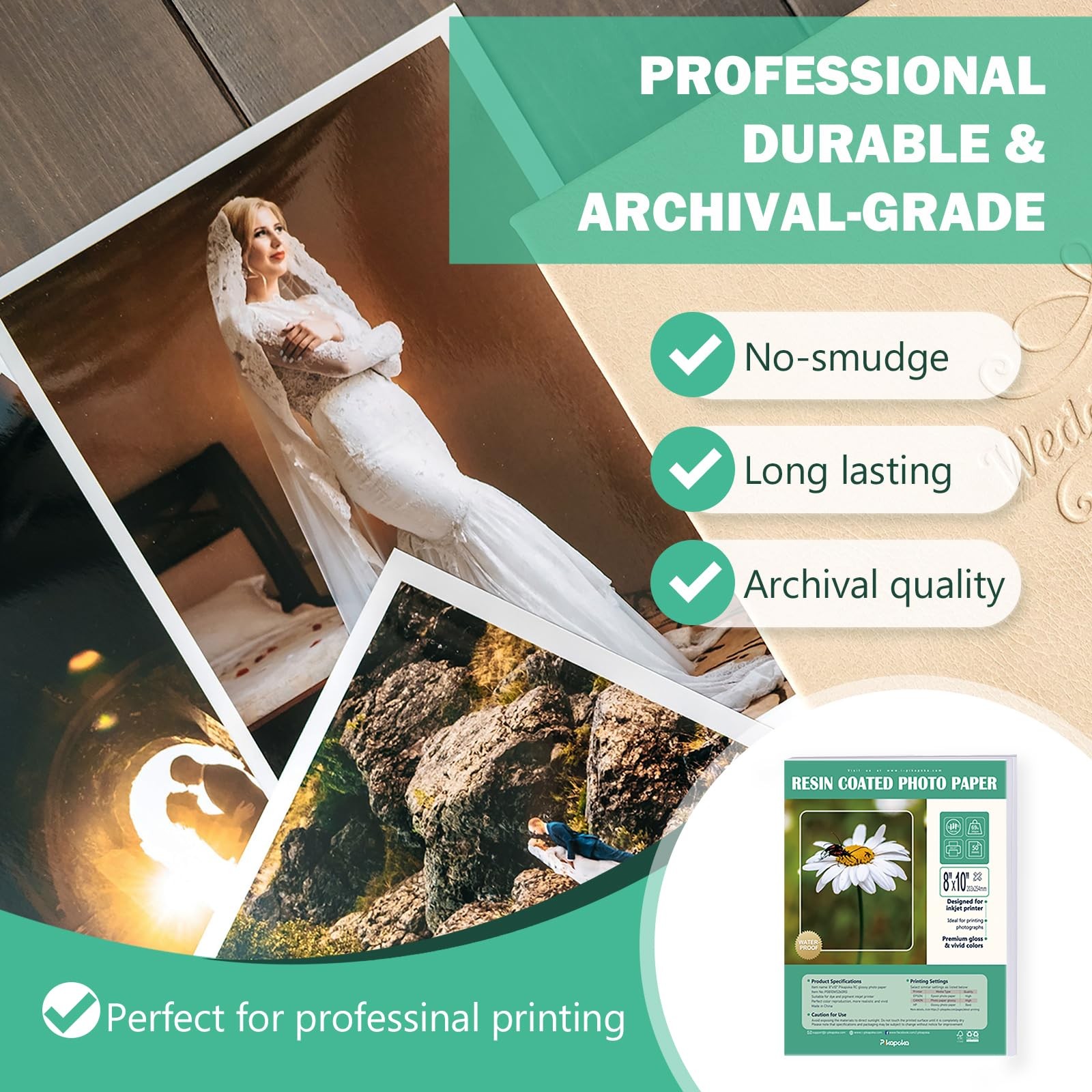 UltraPremium Glossy RC Photo Paper Metallic Resin Coated 8×10 In 50 PCS