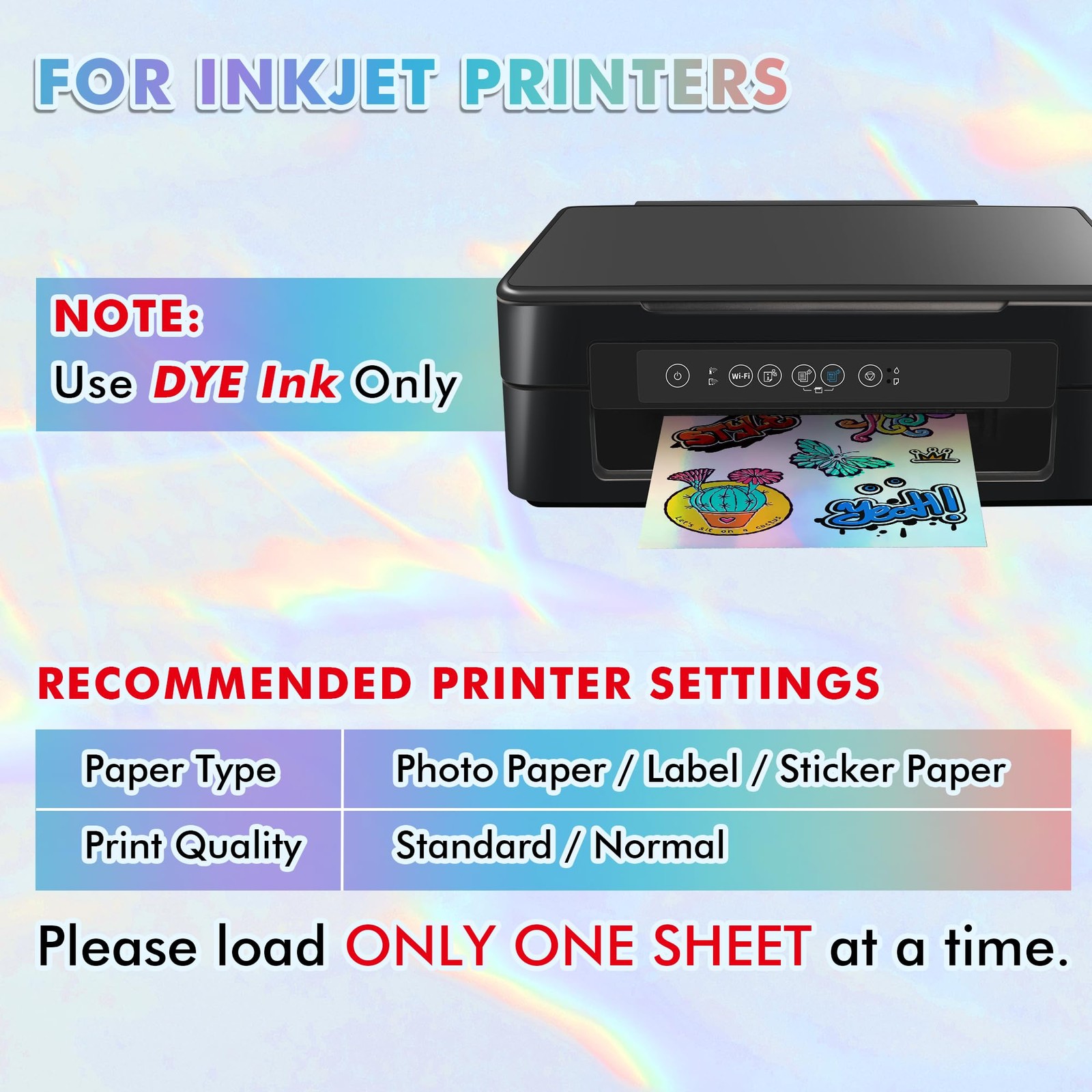 Koala Holographic Sticker for Inkjet Printer – 20 Sheets 8.5×11 Inch, Rainbow…