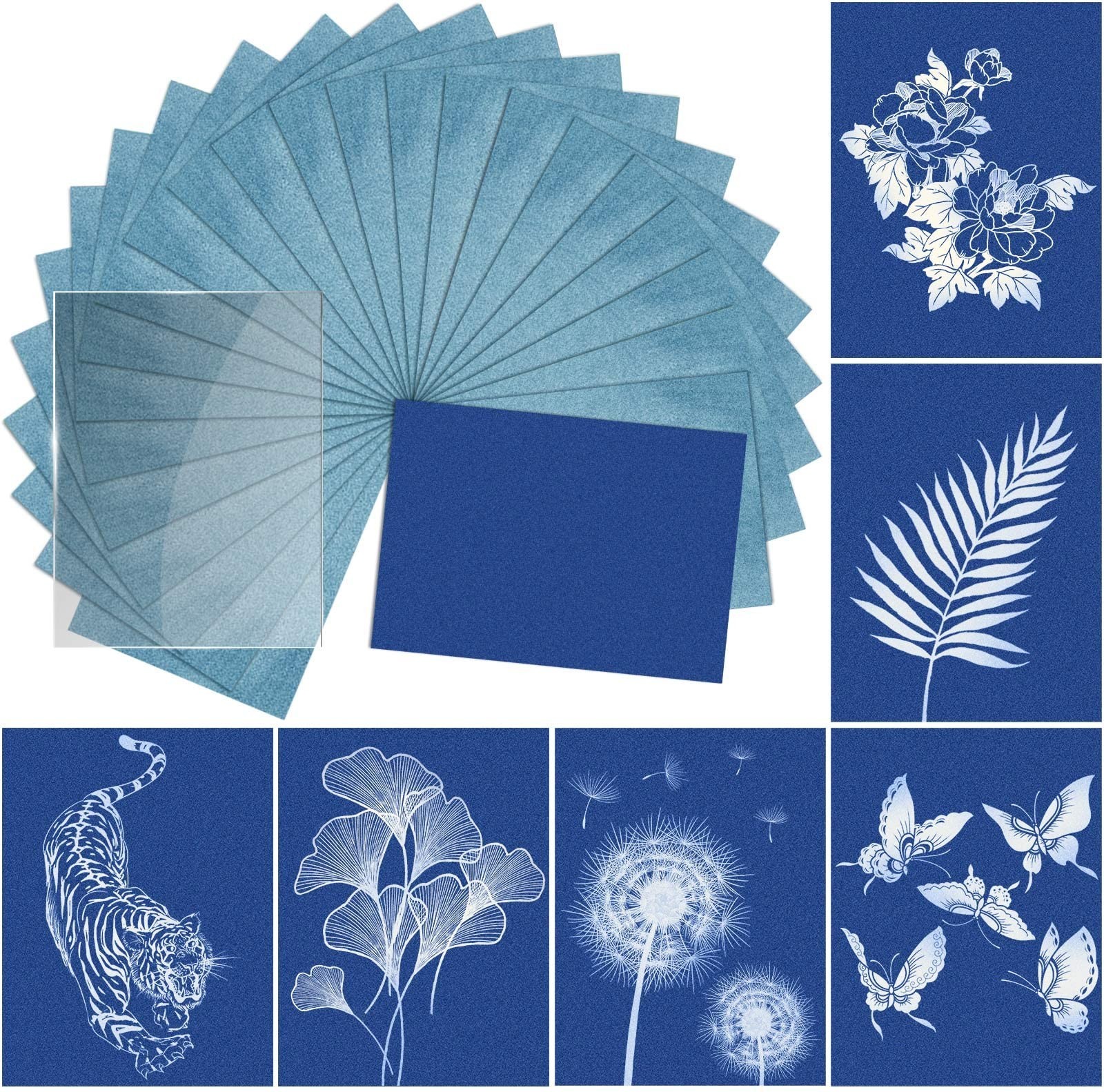 Cyanotype Paper Kit – 24 Sheets Sun Print Paper + Acrylic Panel for DIY Art Proj