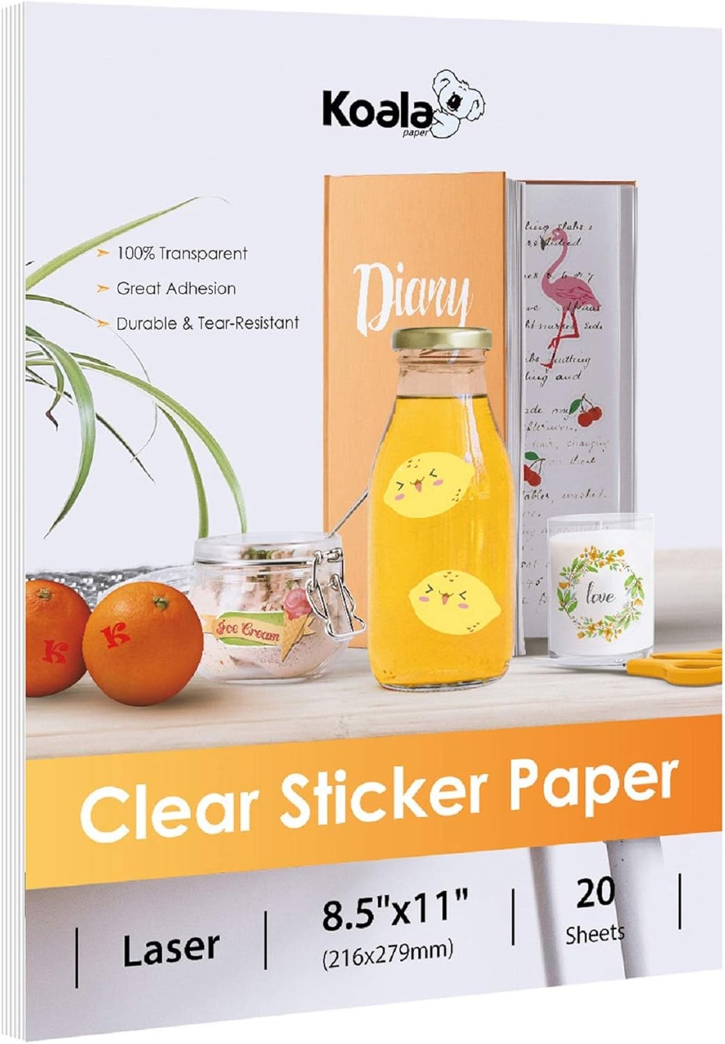 Koala Printable Clear Sticker Paper – ONLY for LASER 8.5×11 Inch,