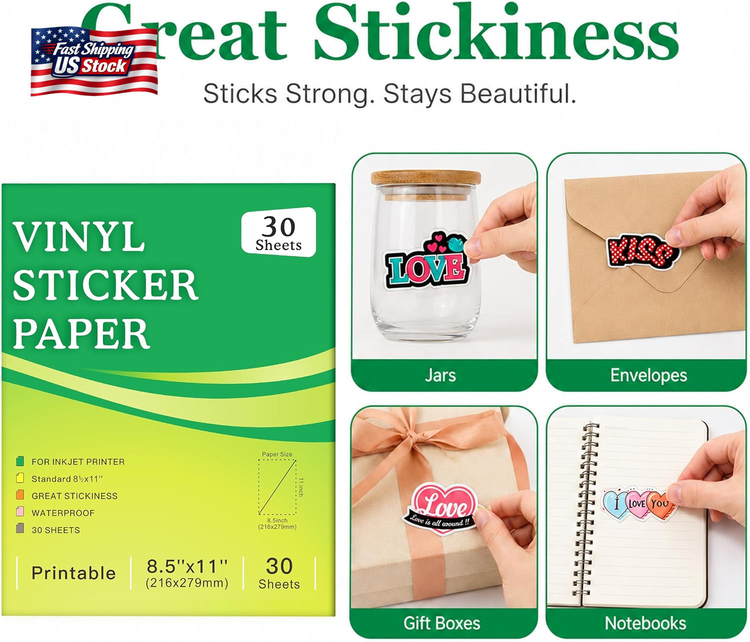 Aevdor 30 Sheets Printable Clear Sticker Paper for Inkjet Printer, Premium Vinyl